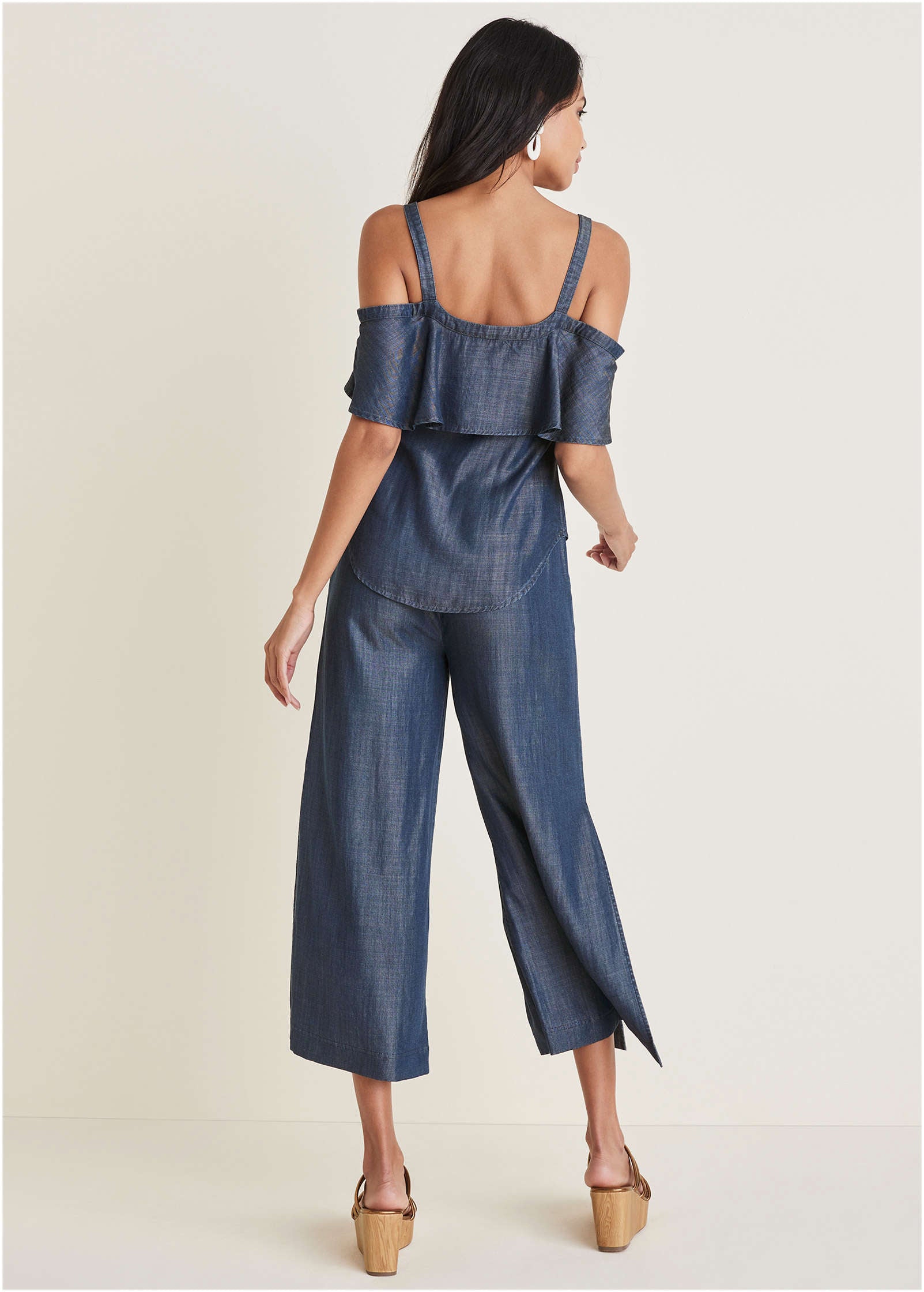 Chambray Ruffle Top - Dark Wash