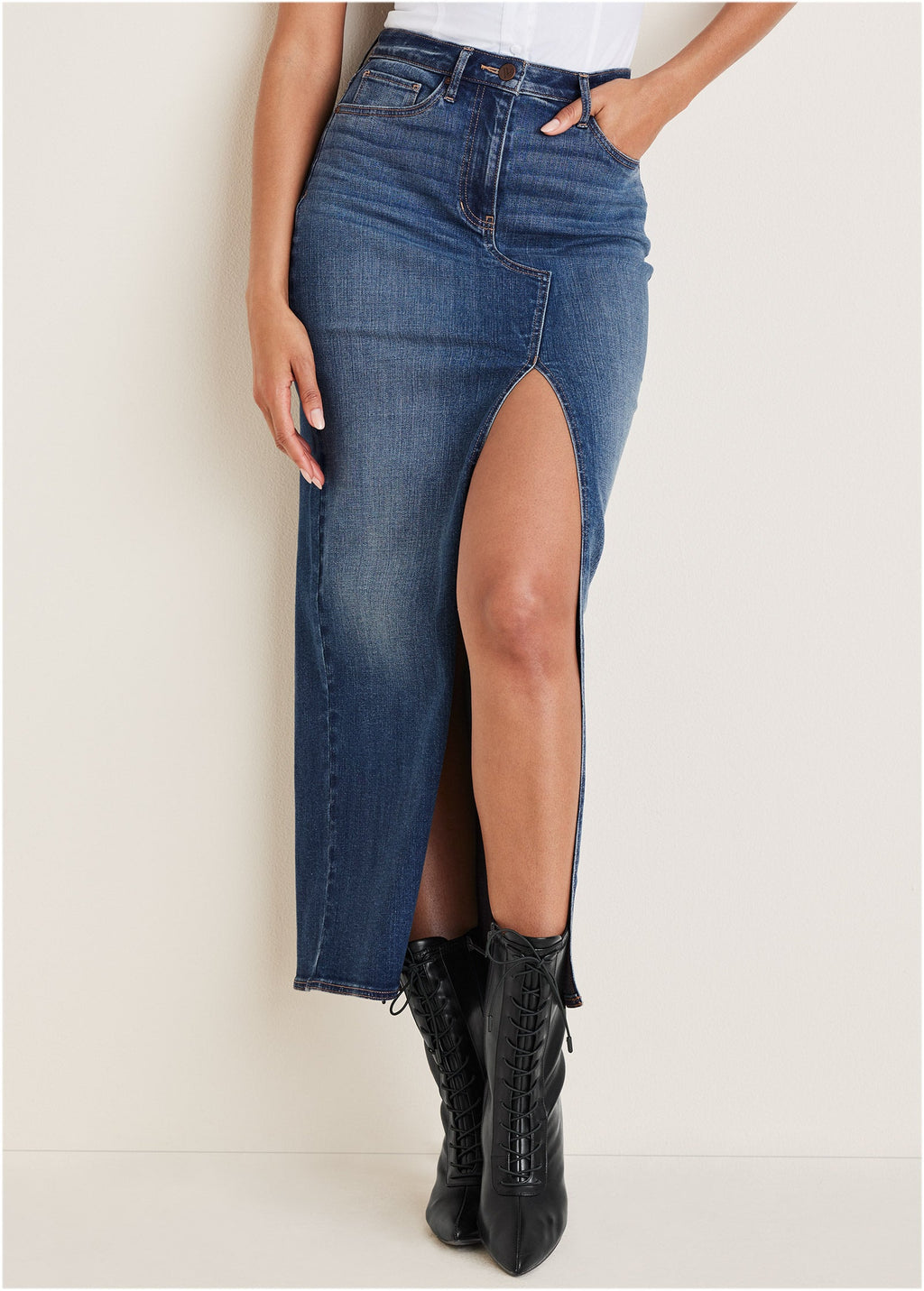 Denim Maxi Skirt - Medium Wash