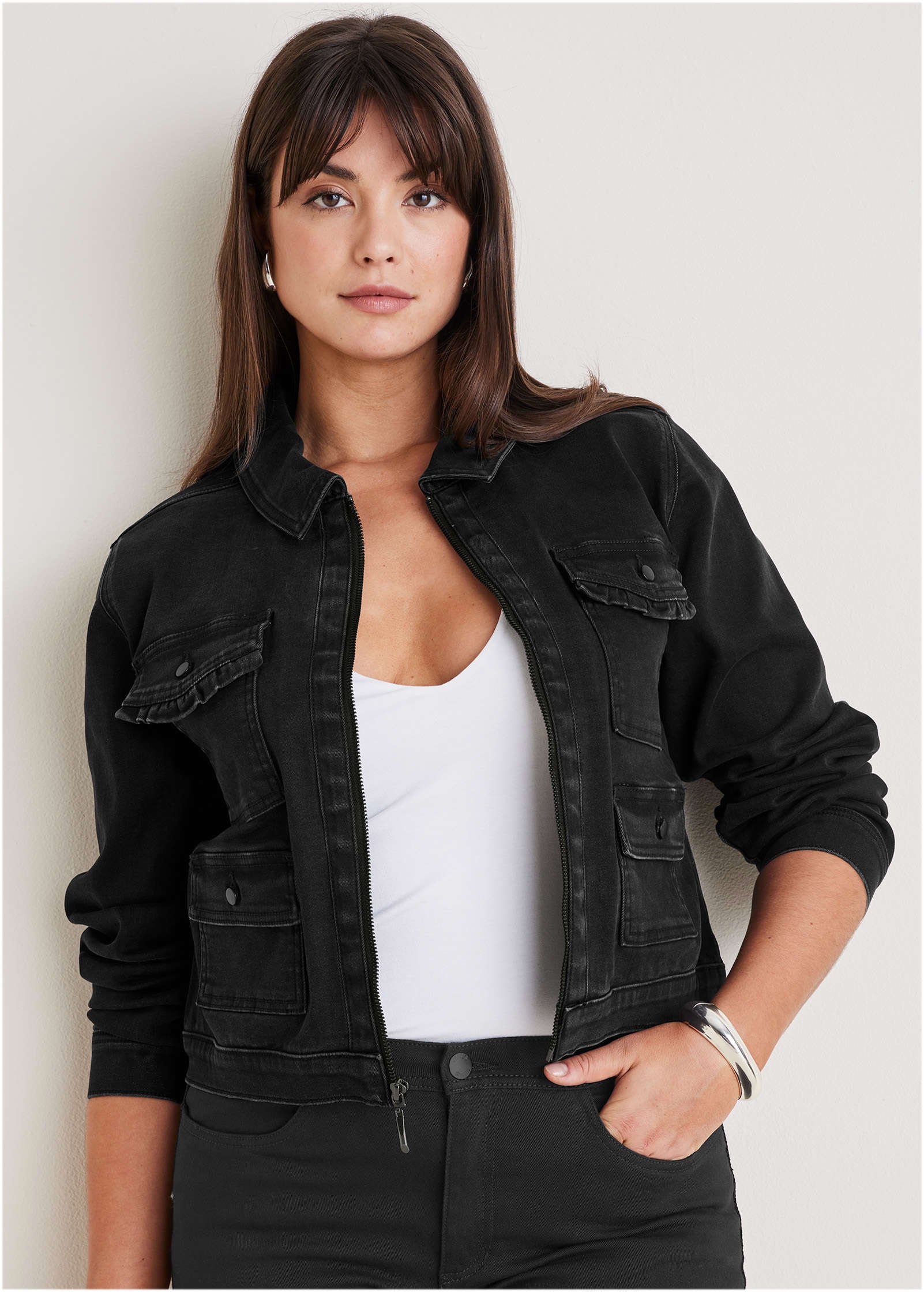 Denim Cargo Jacket - Black Wash