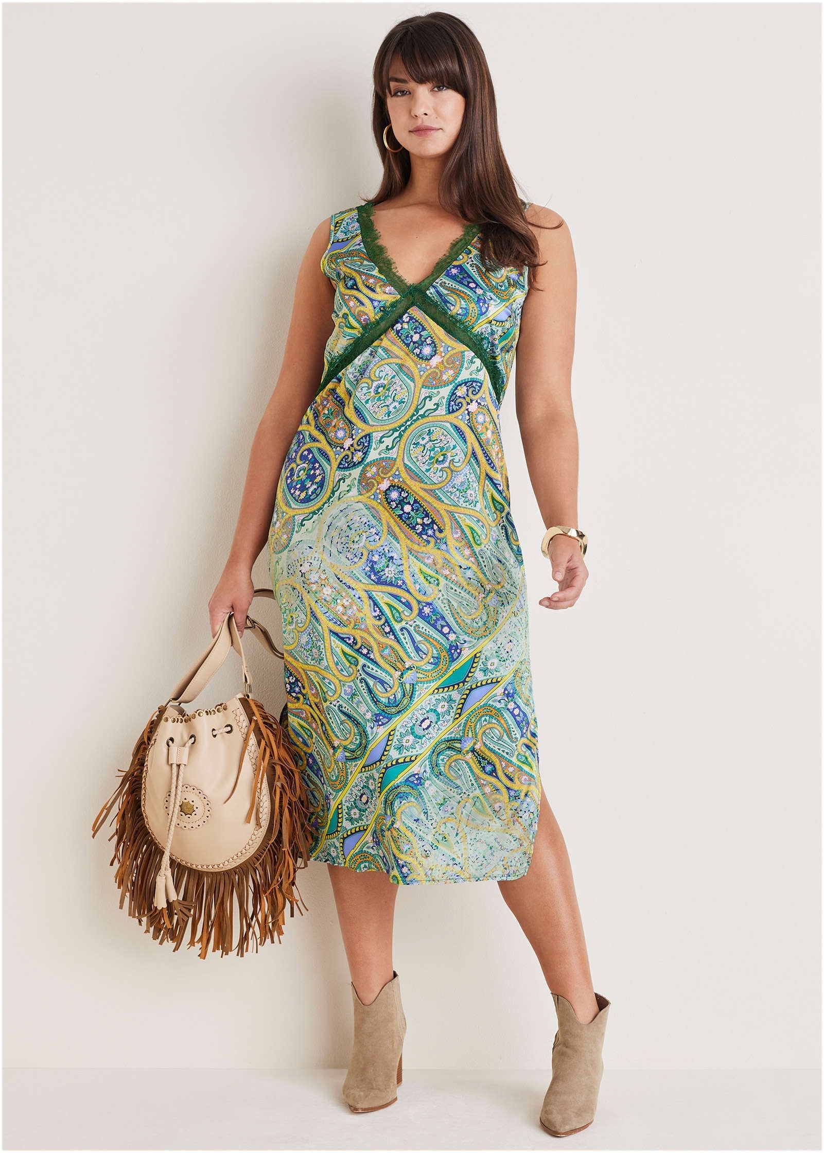 Lace Trim Midi Dress - Ethereal Paisley