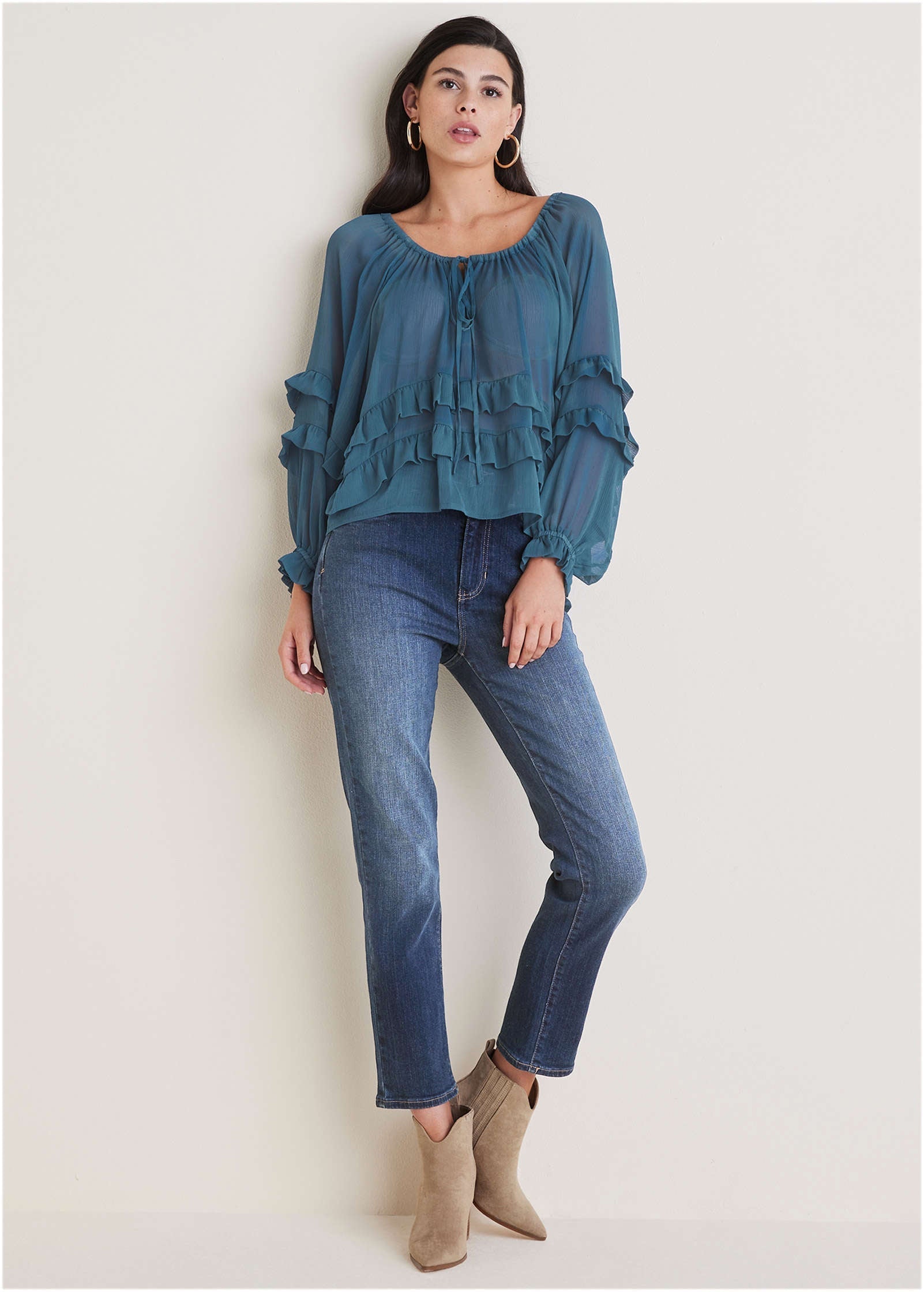 Chiffon Ruffled Blouse - Ensign Blue