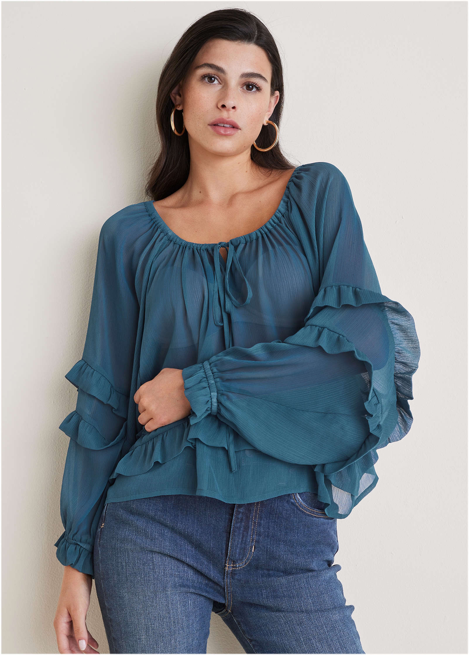 Chiffon Ruffled Blouse - Ensign Blue