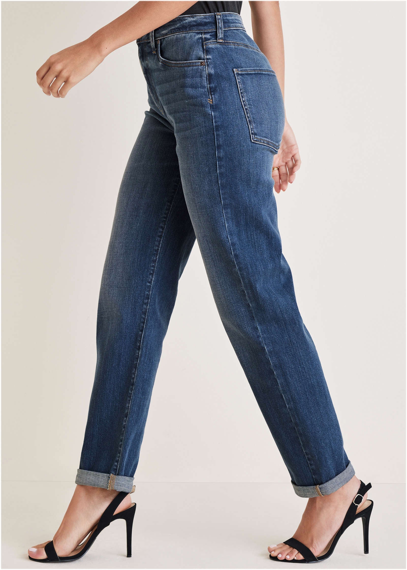 Rolled Cuff Relaxed Jeans - Medium Wash