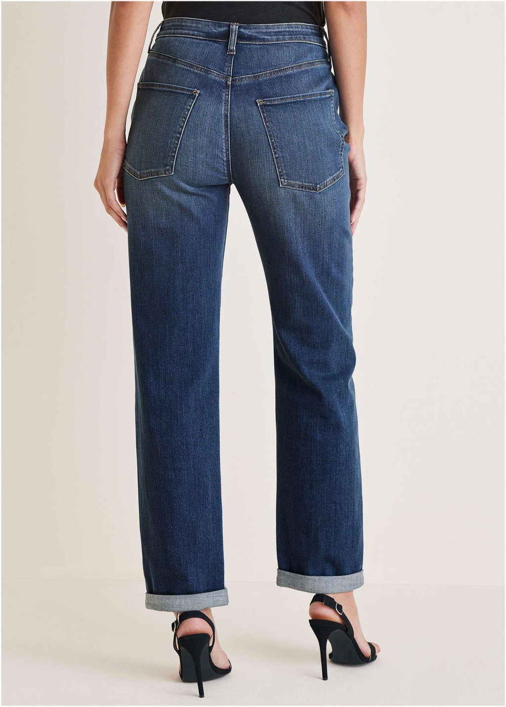 Rolled Cuff Relaxed Jeans - Medium Wash