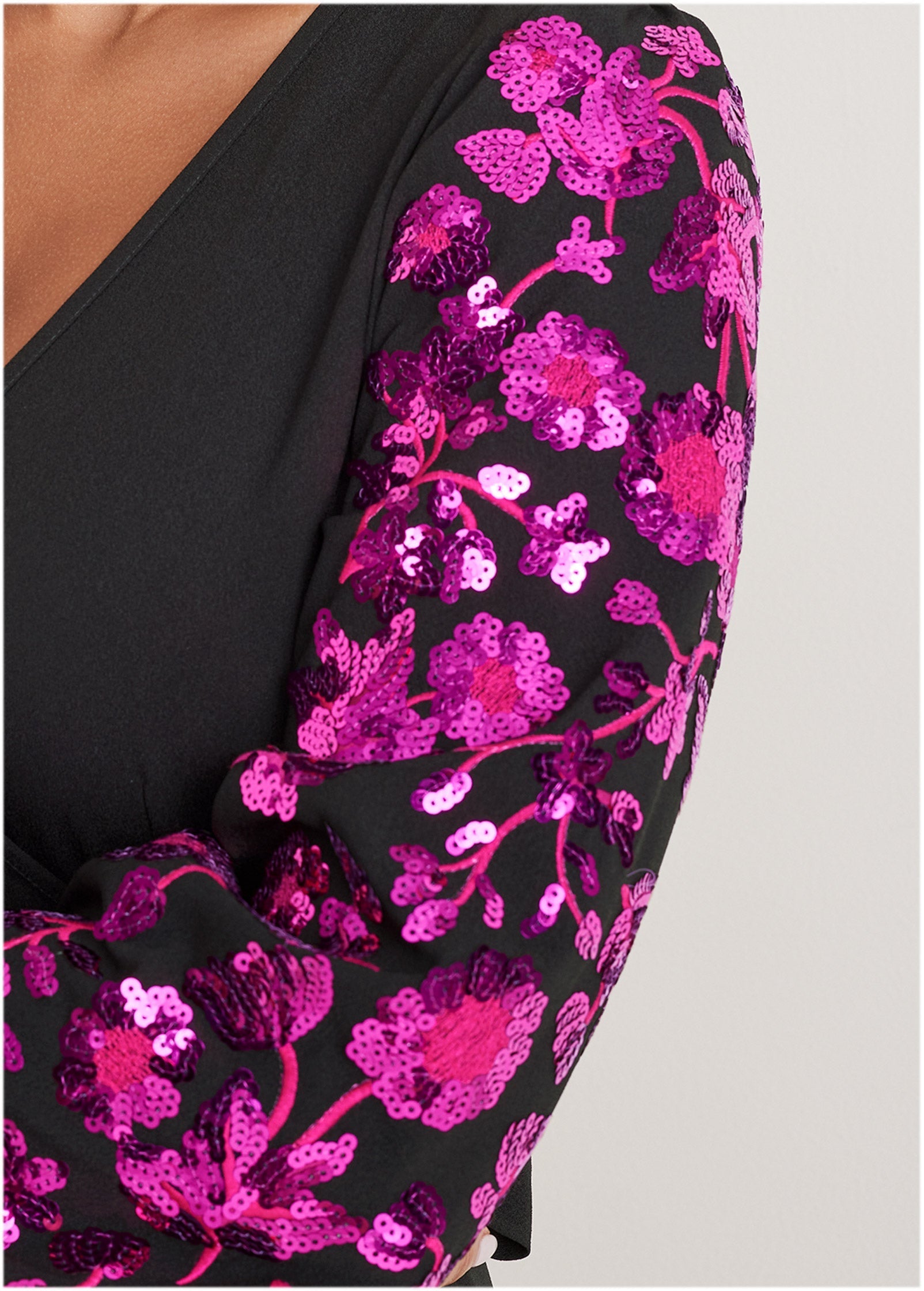 Floral Sequin Maxi Dress - Black Multi