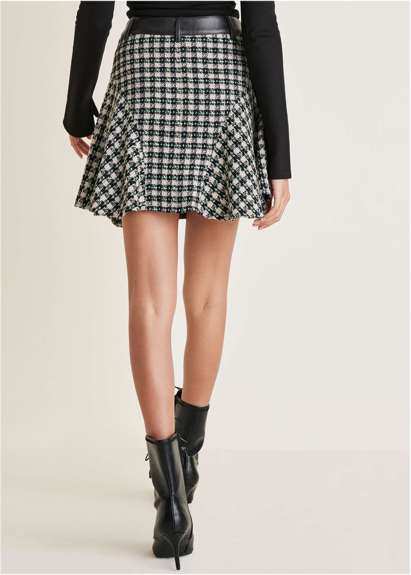 Tweed Flounce Mini Skirt - Black Multi