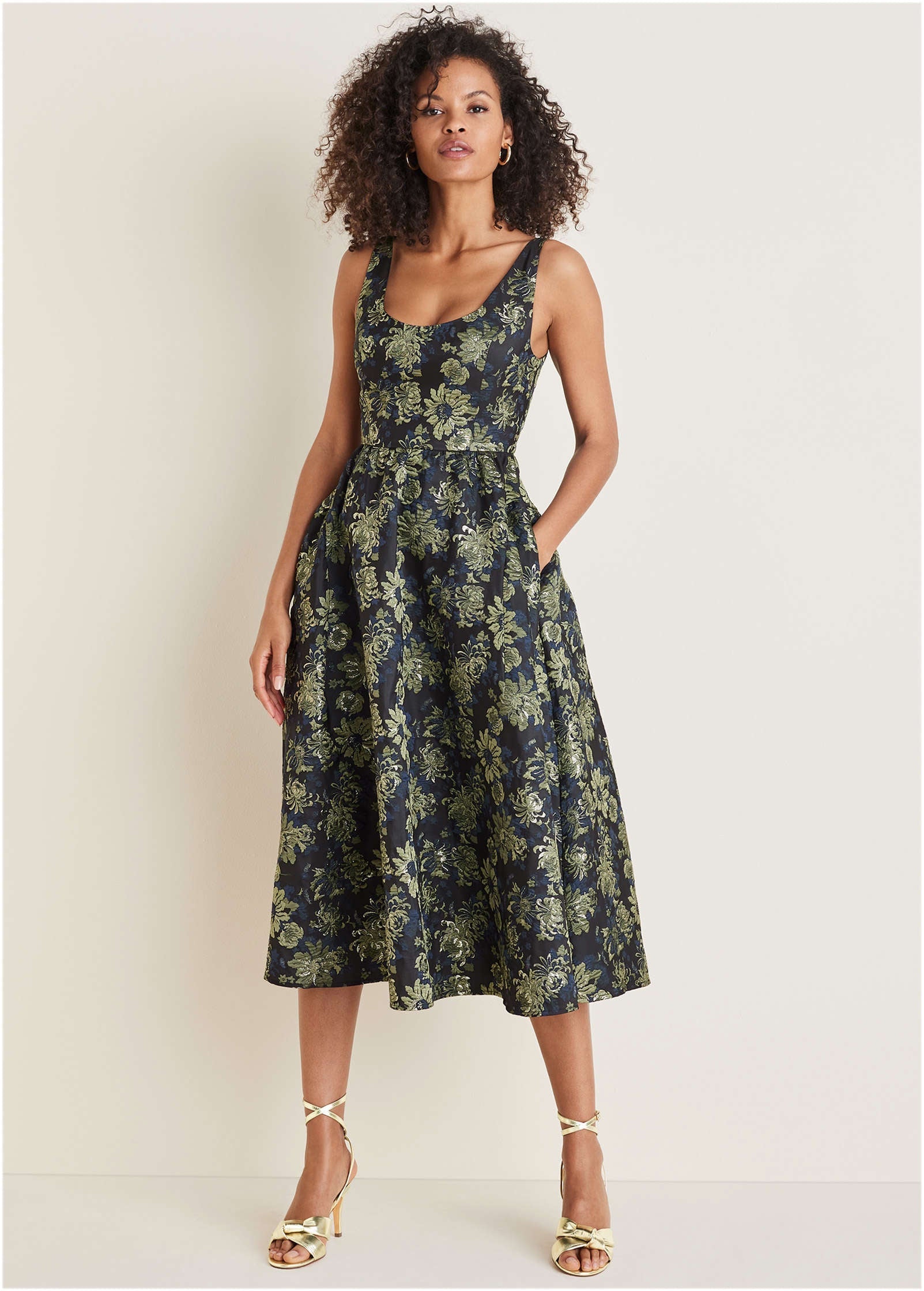 Floral Jacquard Midi Dress - Navy Combo