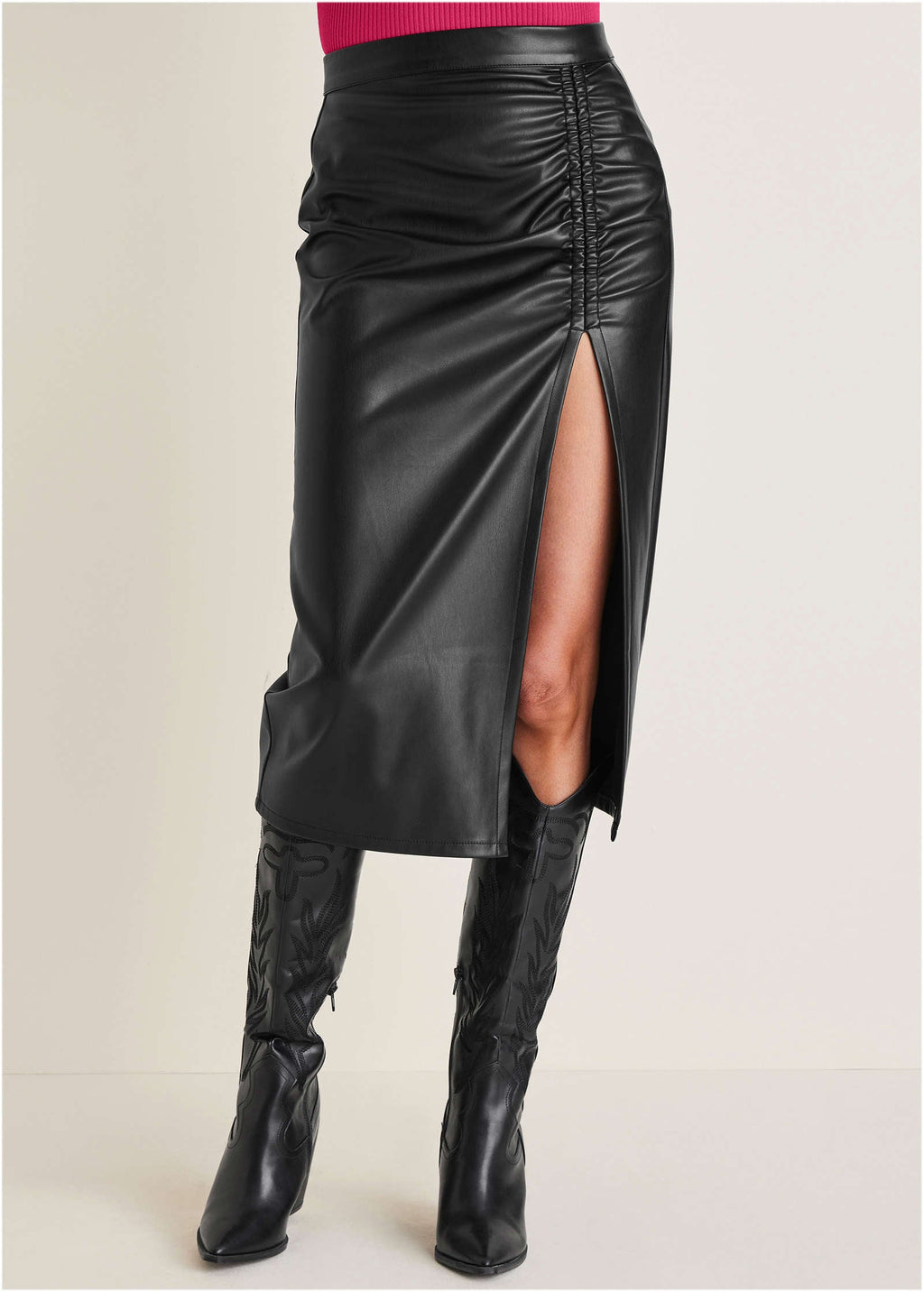 Faux Leather Midi Skirt - Jet Black