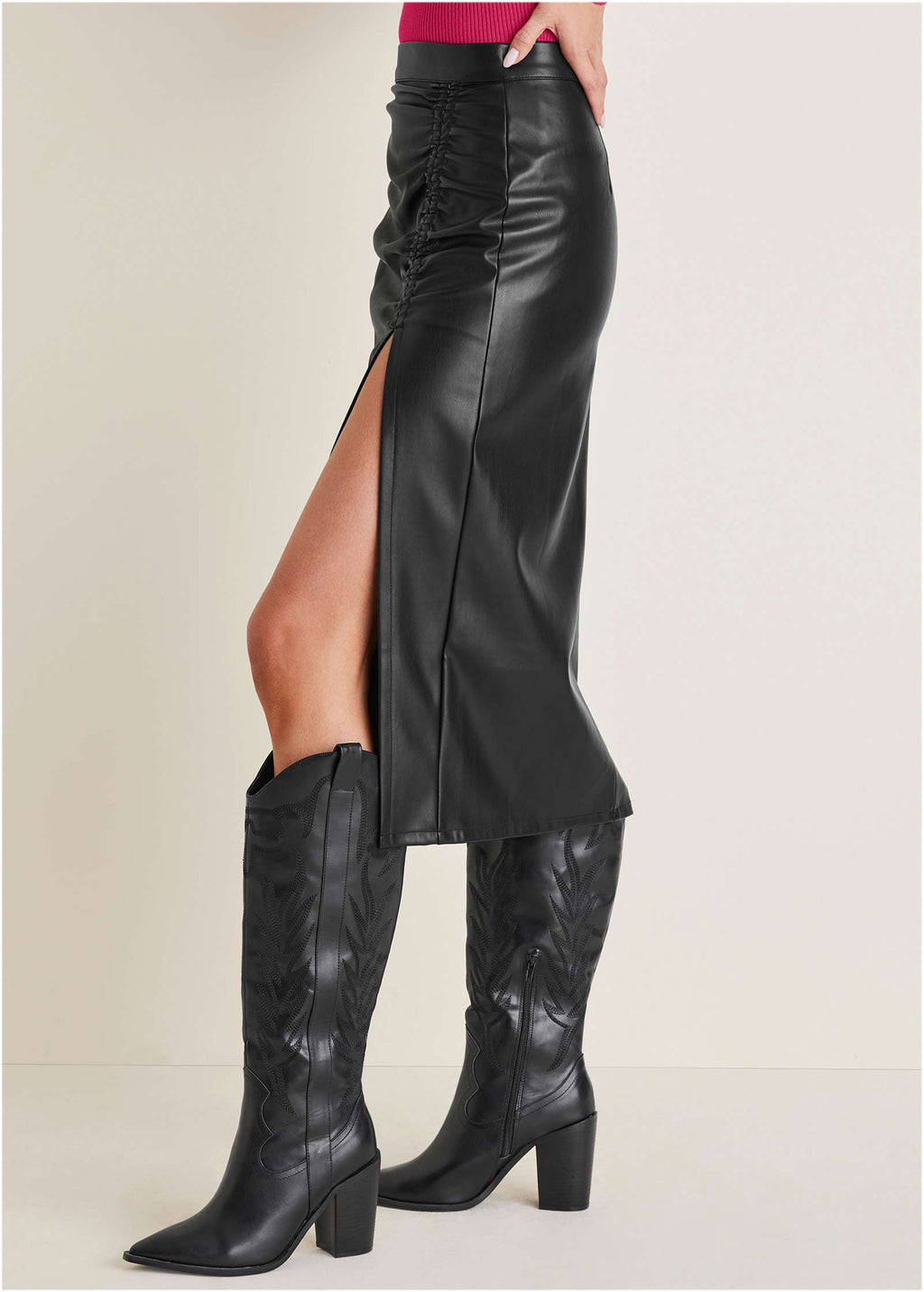 Faux Leather Midi Skirt - Jet Black