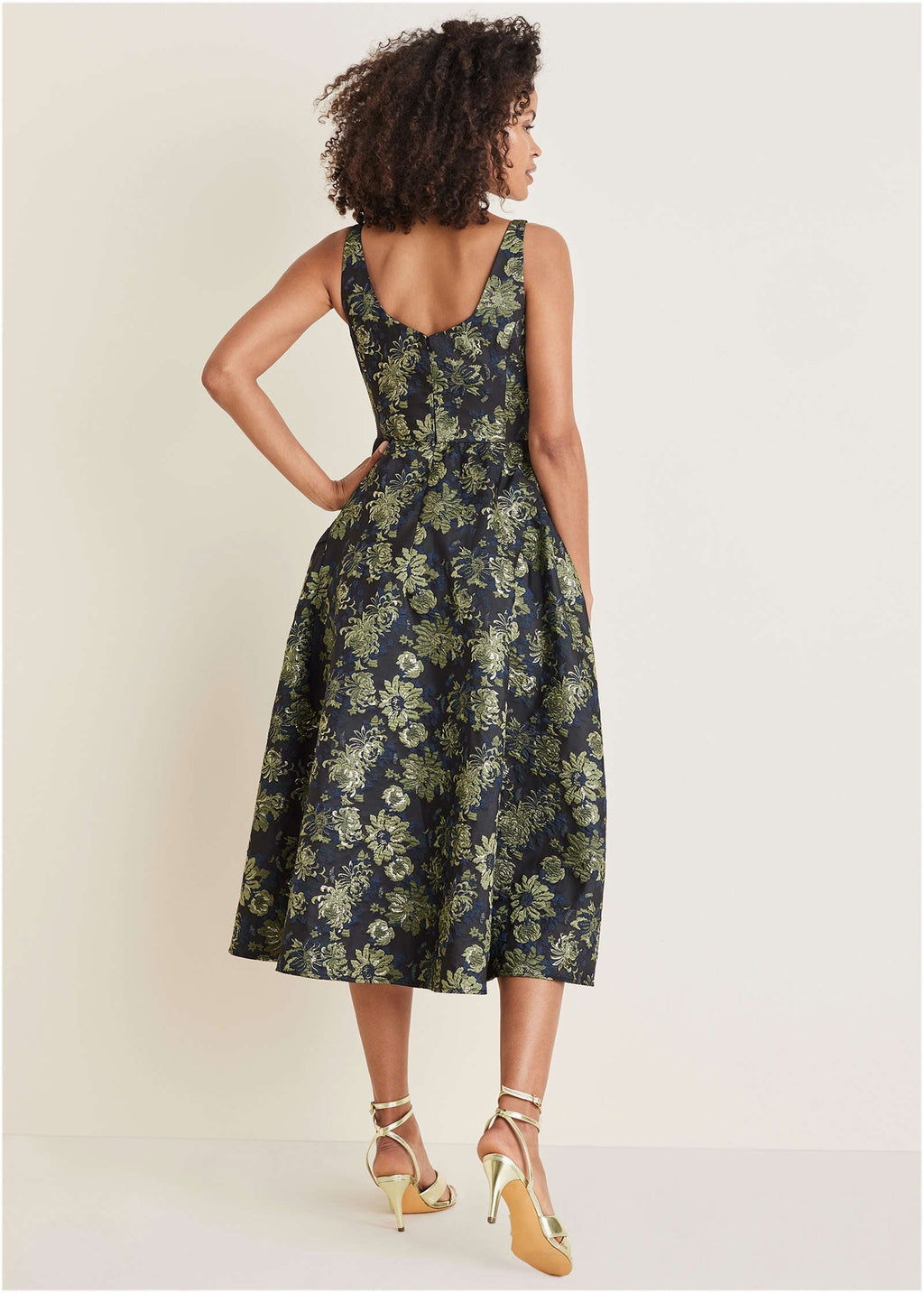 Floral Jacquard Midi Dress - Navy Combo