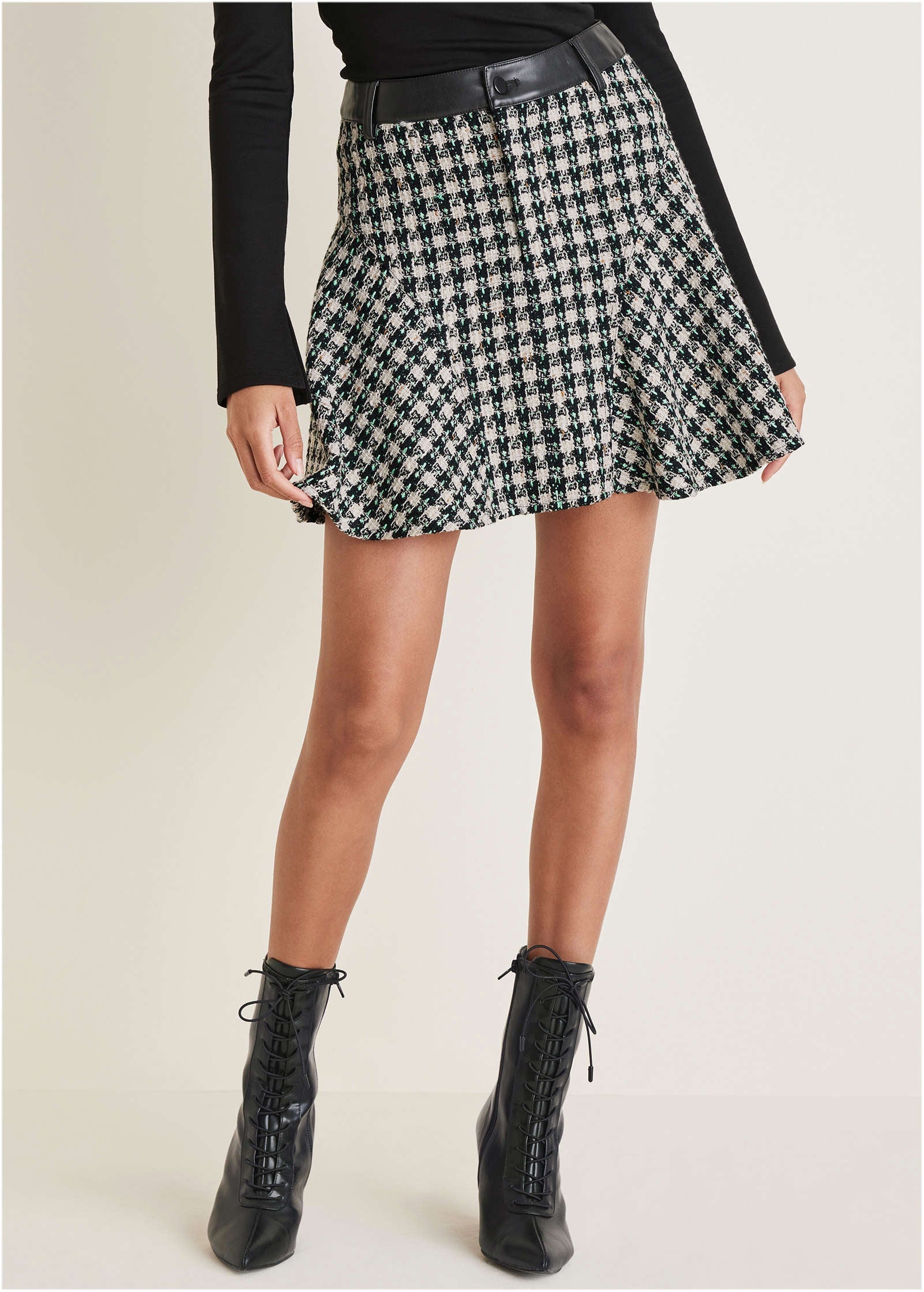 Tweed Flounce Mini Skirt - Black Multi