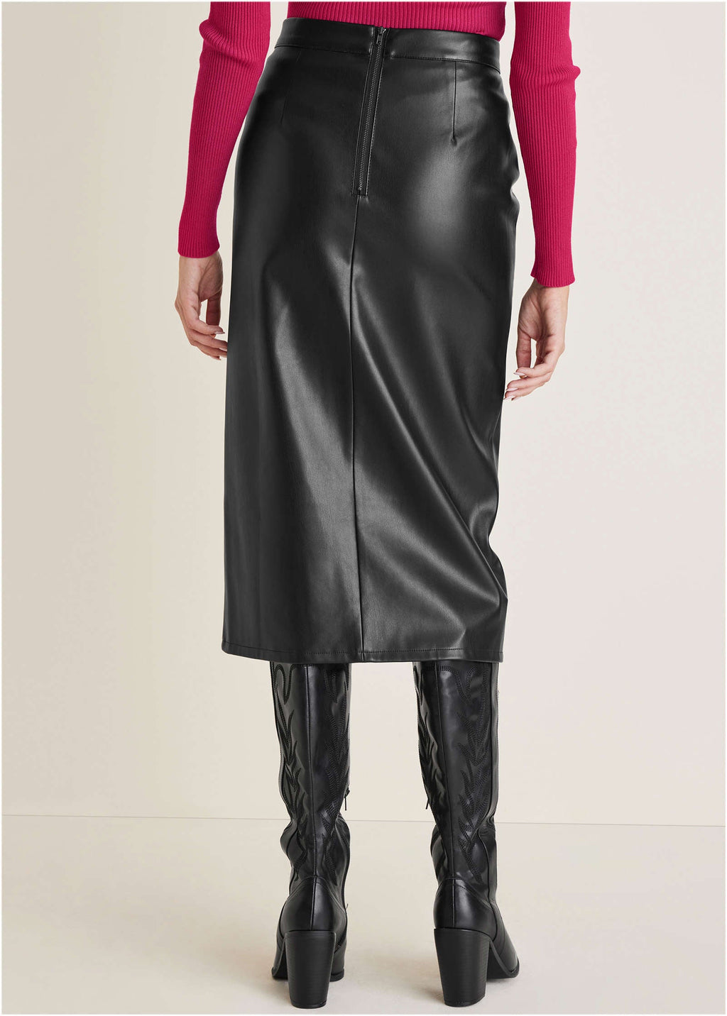 Faux Leather Midi Skirt - Jet Black