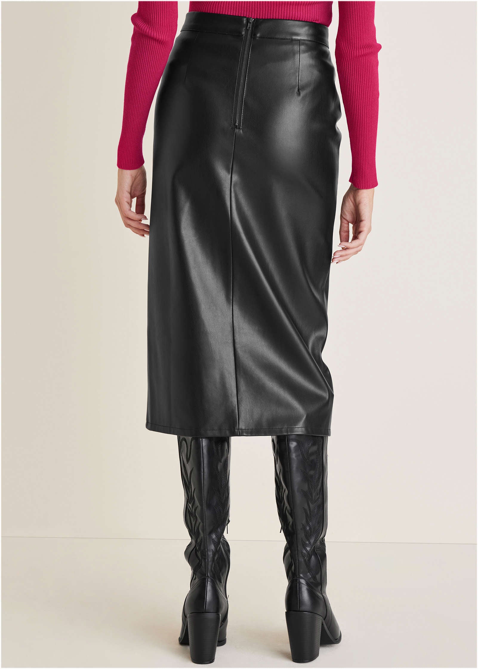 Faux Leather Midi Skirt - Jet Black