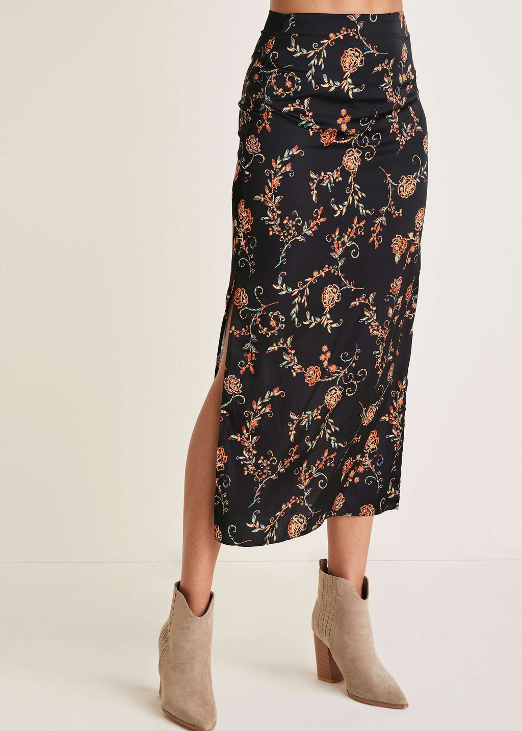 Midi Slip Skirt - Gothic Roses