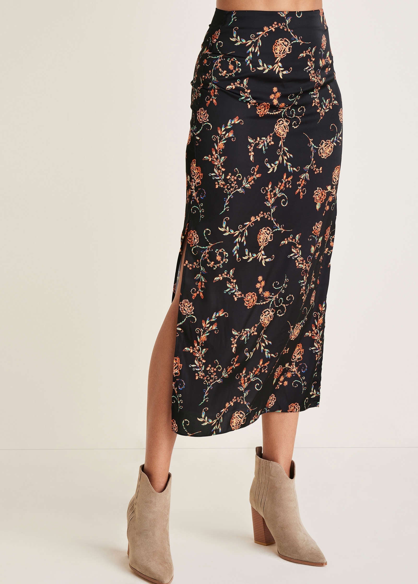 Midi Slip Skirt - Gothic Roses