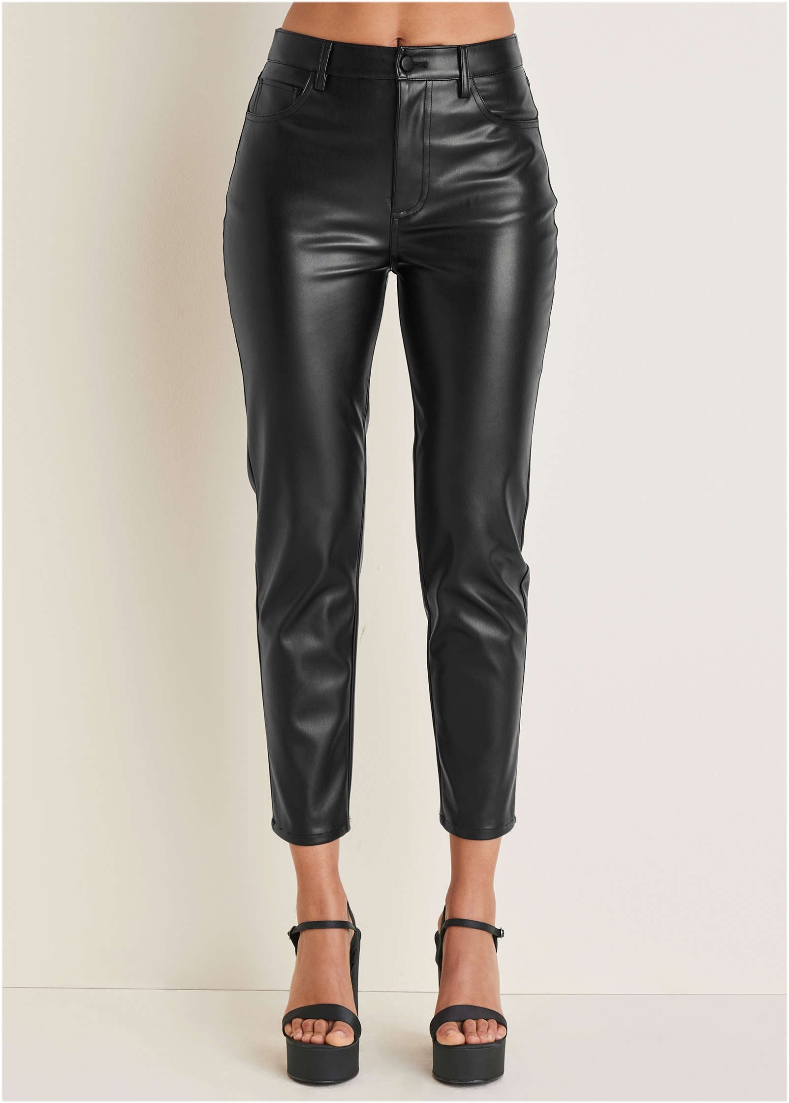 Faux Leather Straight Pants - Jet Black