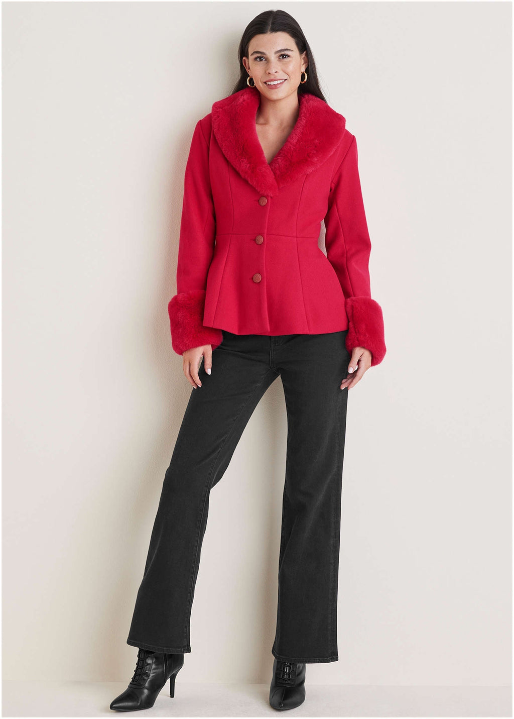 Faux Fur Trim Jacket - Barberry
