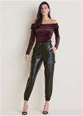 Faux Leather Cargo Pants  - Jet Black