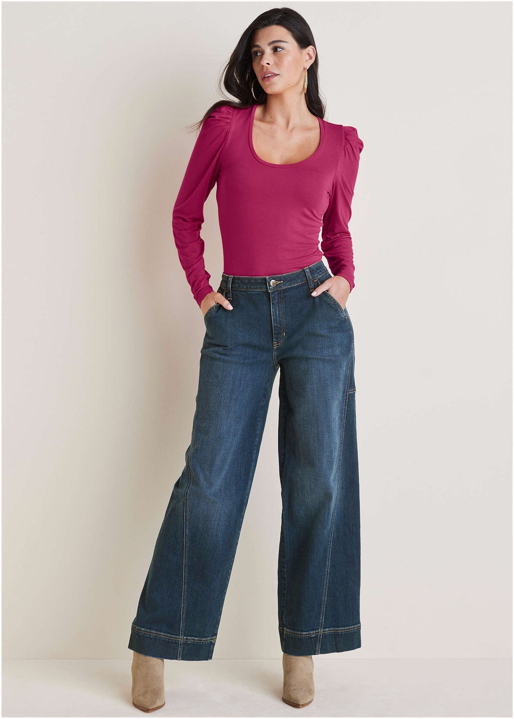 Wide Leg Denim Trousers - Dark Wash