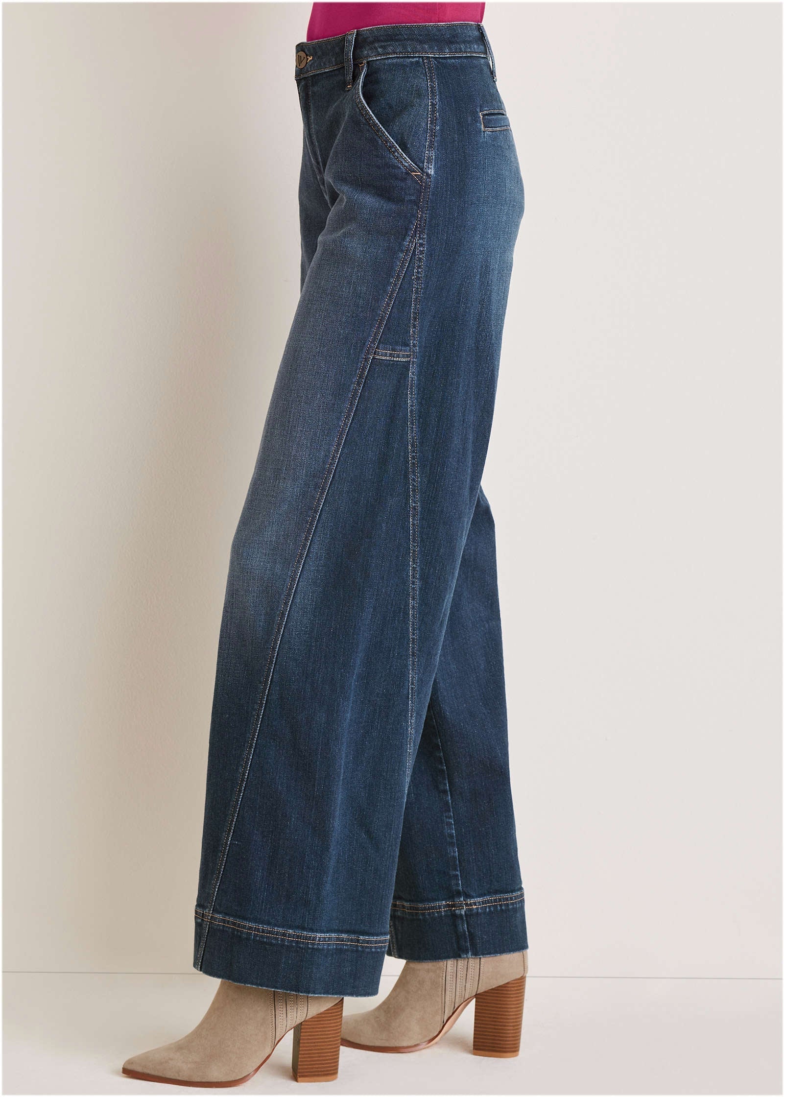 Wide Leg Denim Trousers - Dark Wash