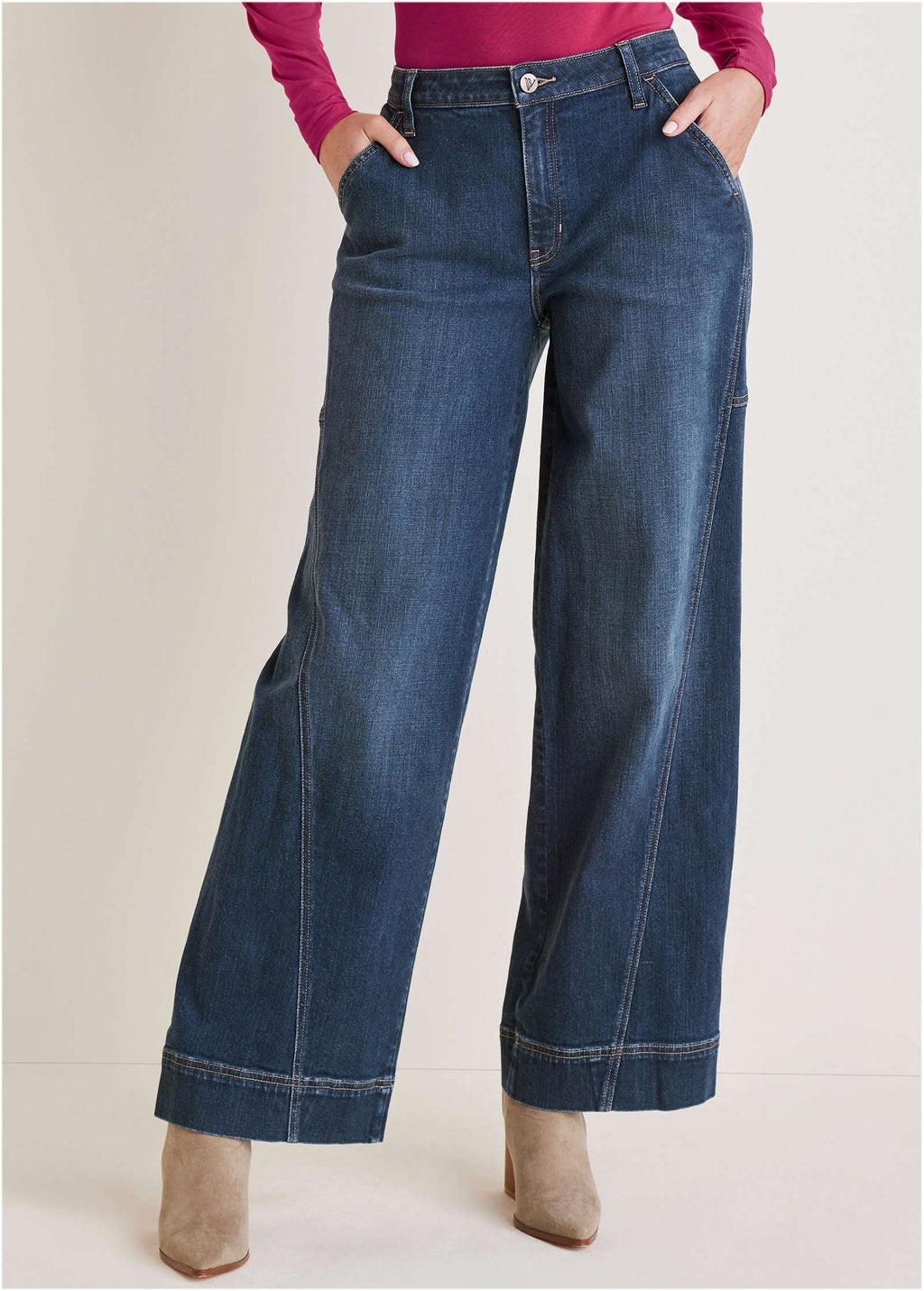 Wide Leg Denim Trousers - Dark Wash