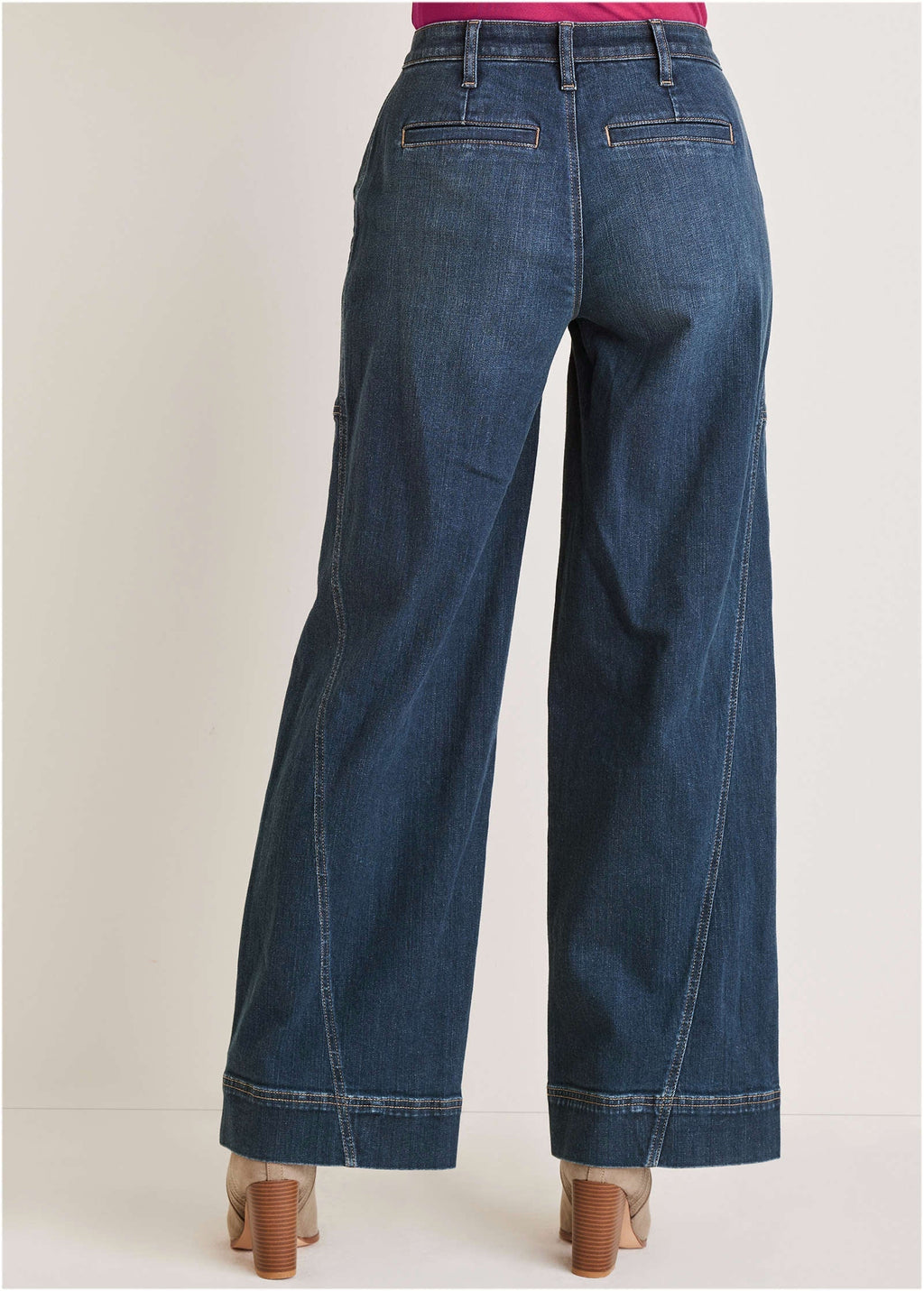 Wide Leg Denim Trousers - Dark Wash