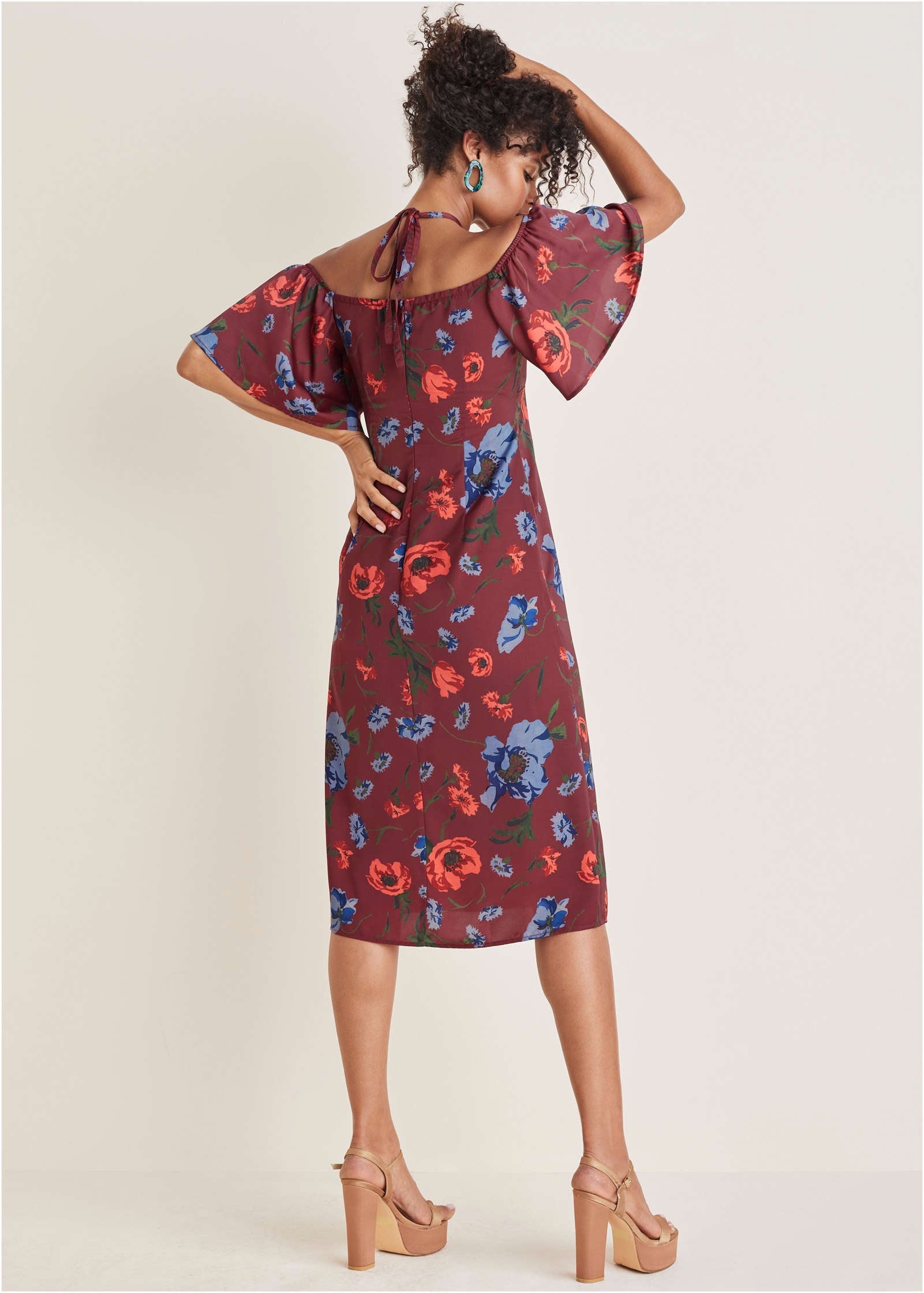 Flutter Sleeve Midi Dress - Forest Floral