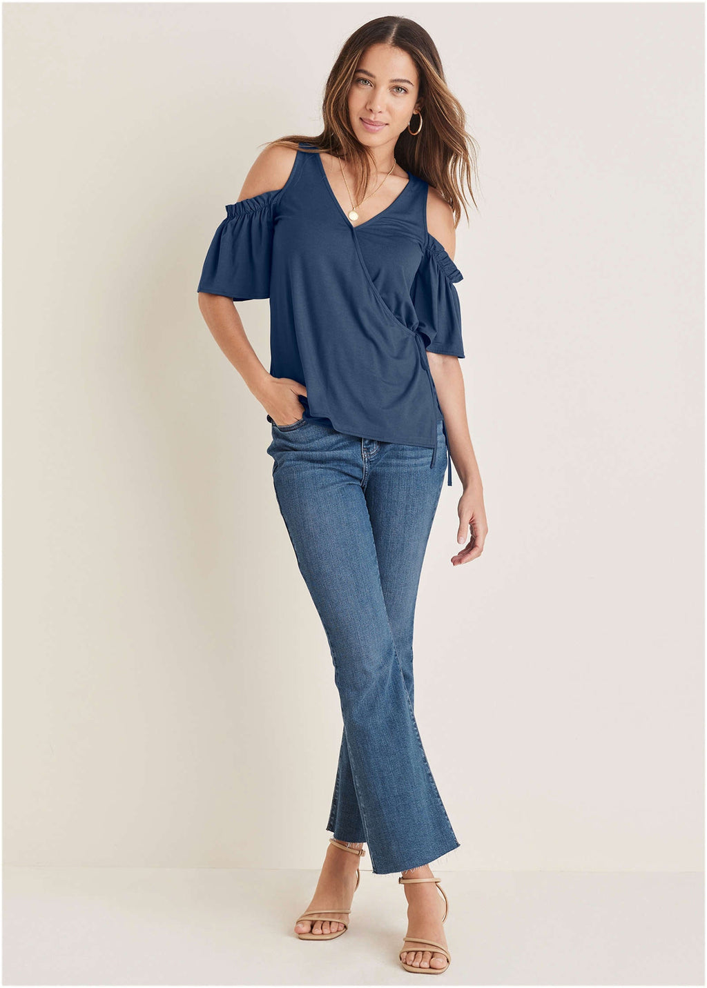 Cold Shoulder Wrap Blouse - Ensign Blue