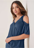 Cold Shoulder Wrap Blouse - Ensign Blue