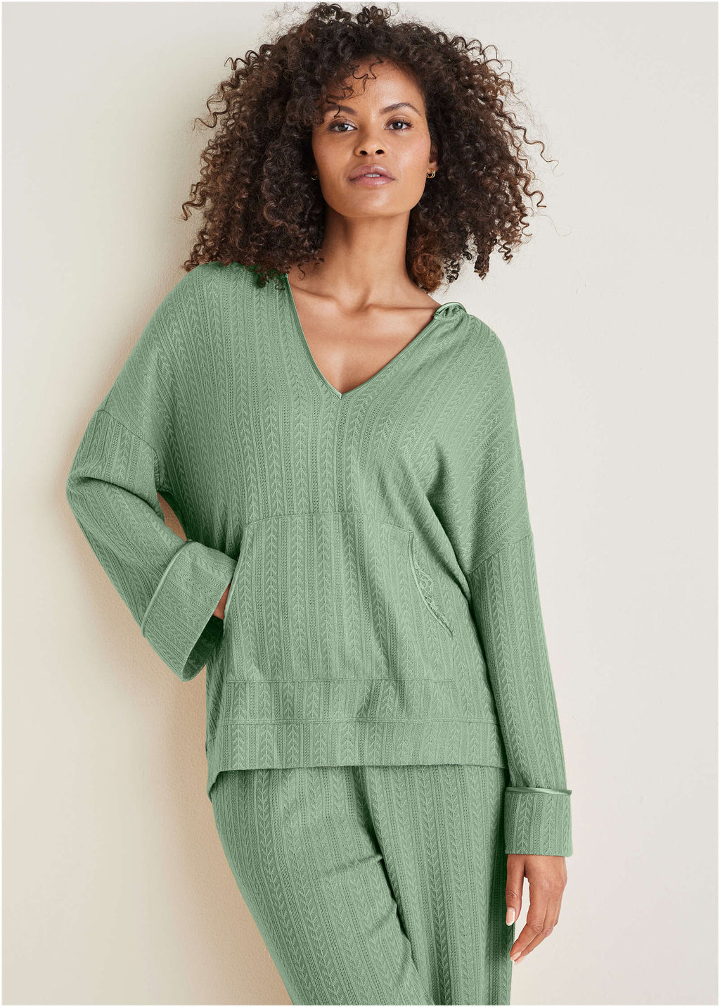 Brunch Knit Hoodie - Basil