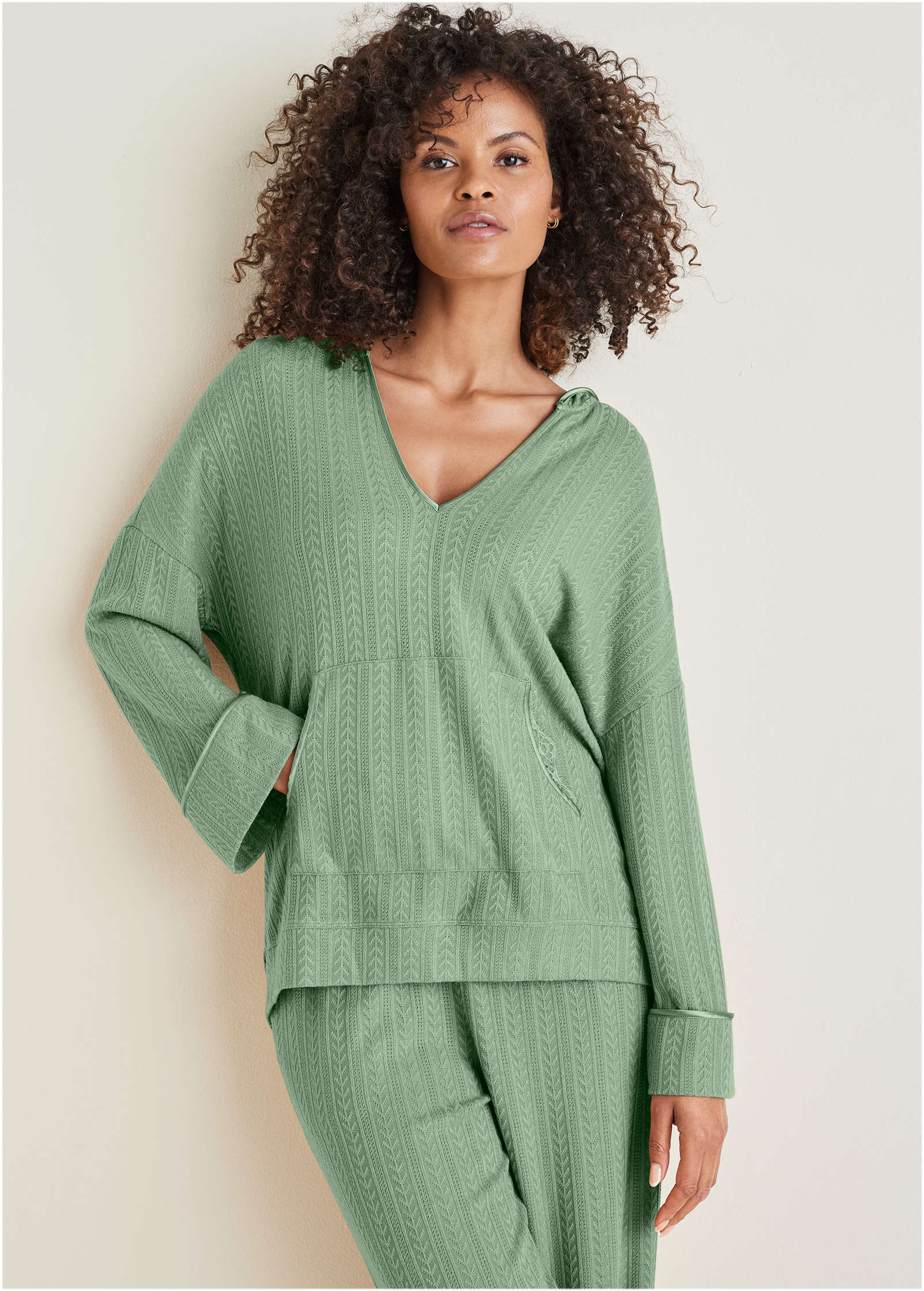 Brunch Knit Hoodie - Basil