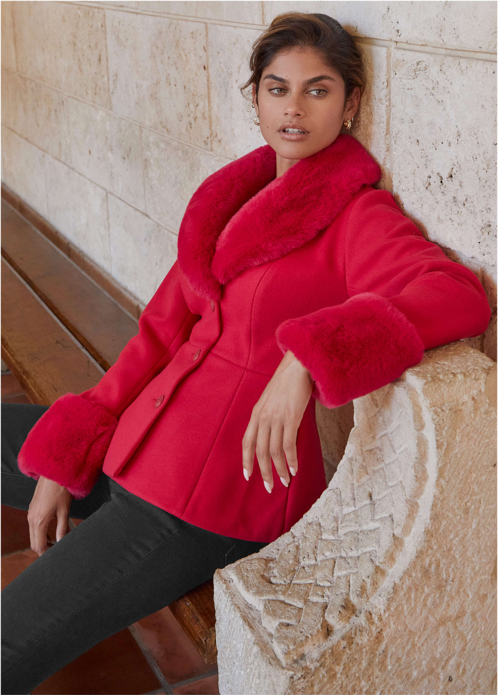 Faux Fur Trim Jacket - Barberry