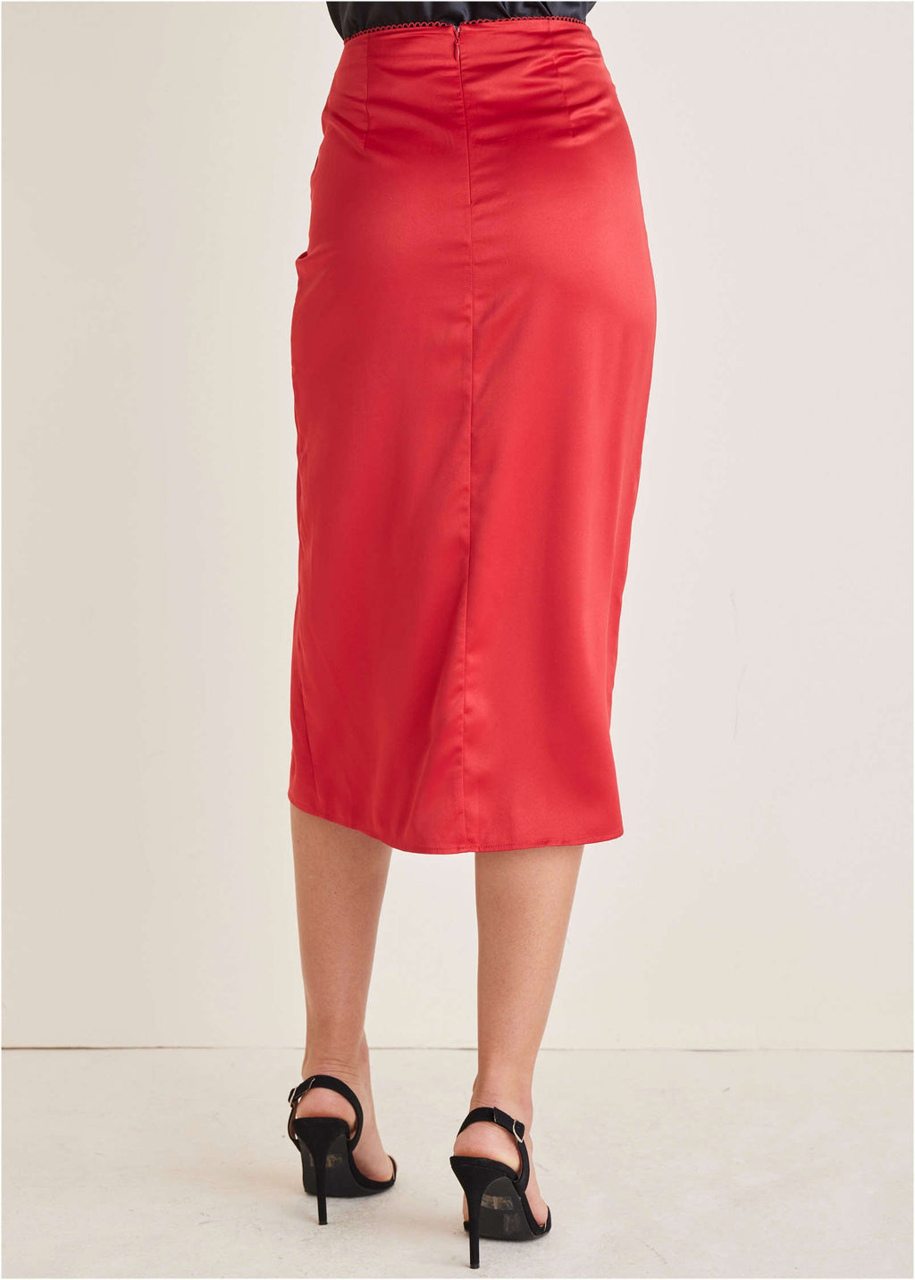 Ruched Detail Midi Skirt - Equestrian Red