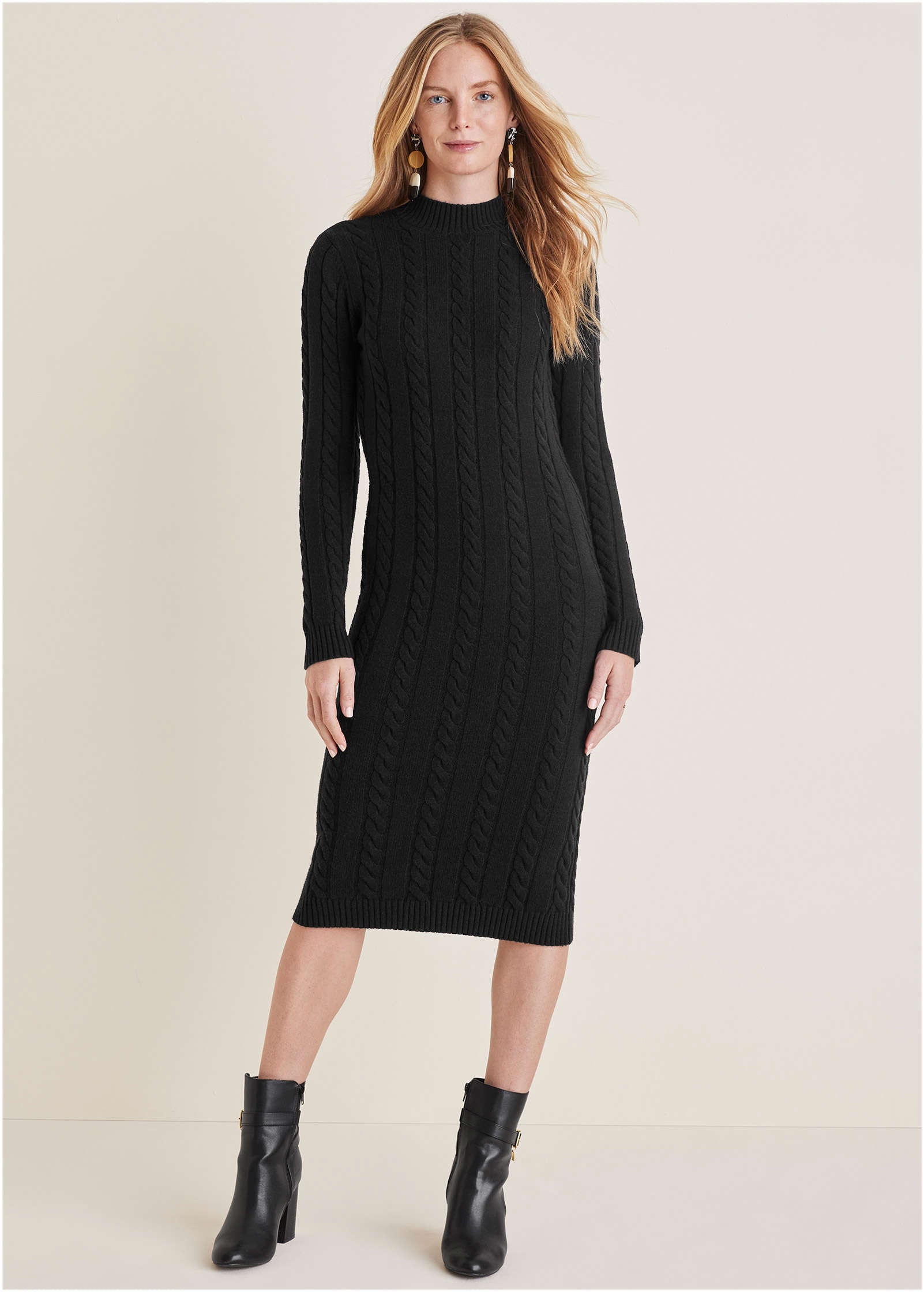 Mockneck Midi Sweater Dress - Jet Black