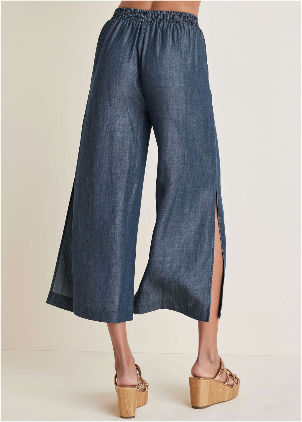 Chambray Cropped Pants  - Dark Wash