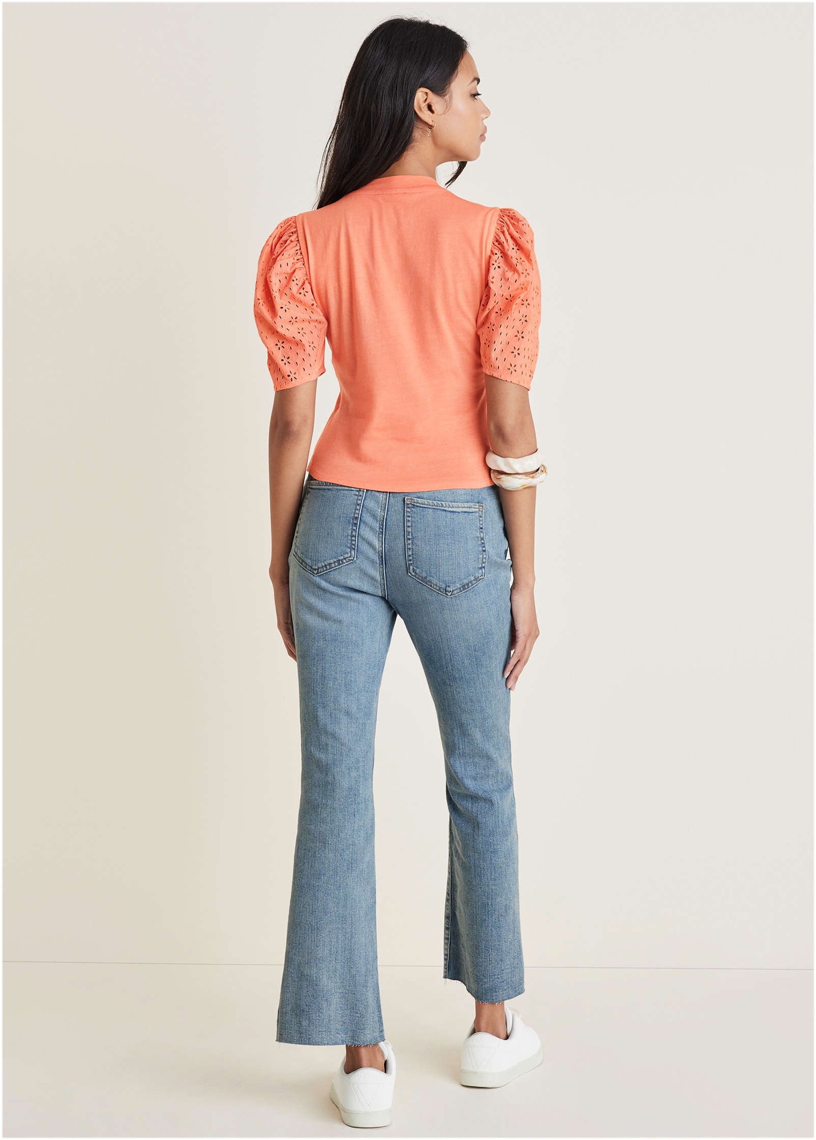 Eyelet Puff Sleeve Top - Burnt Coral