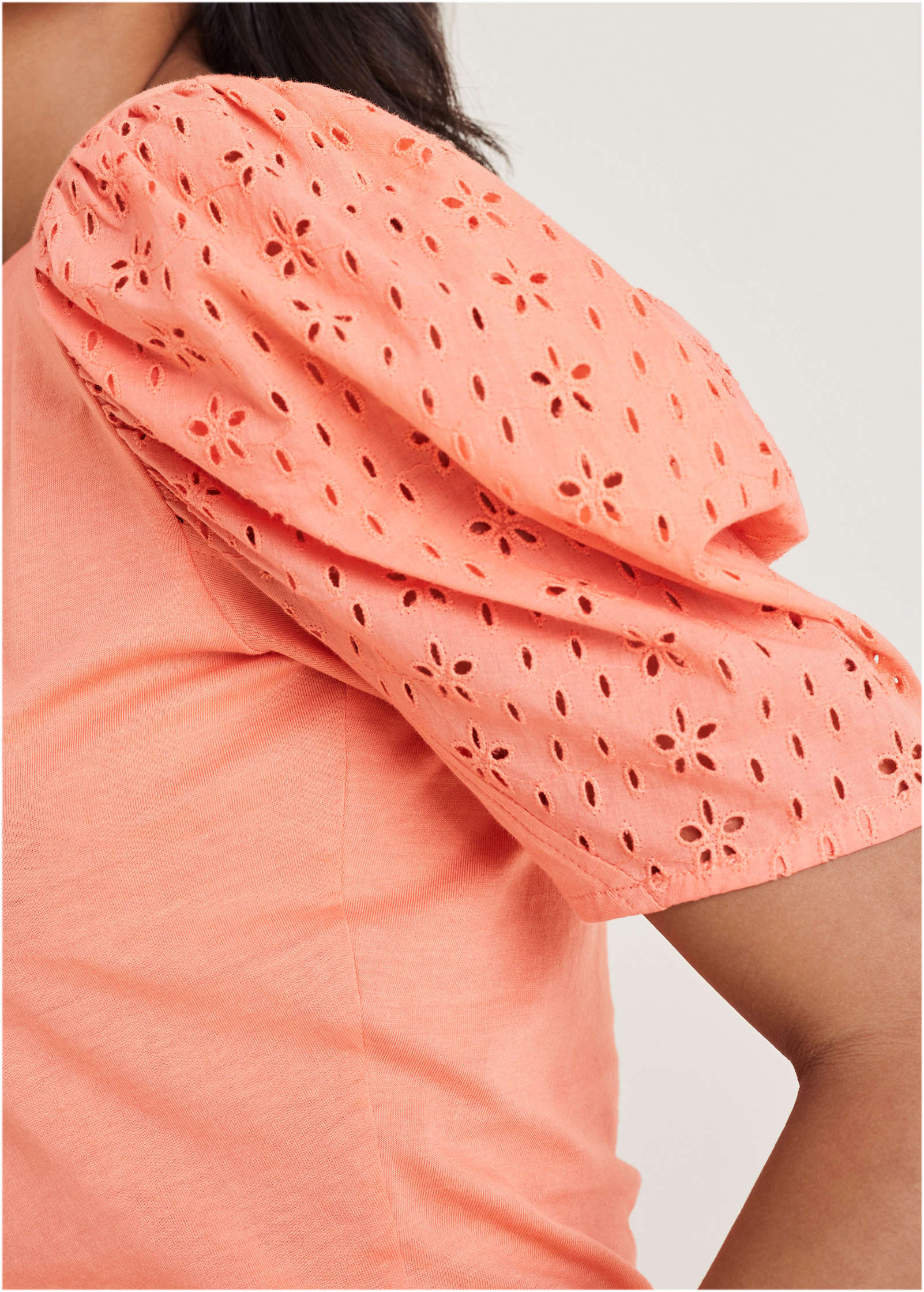 Eyelet Puff Sleeve Top - Burnt Coral