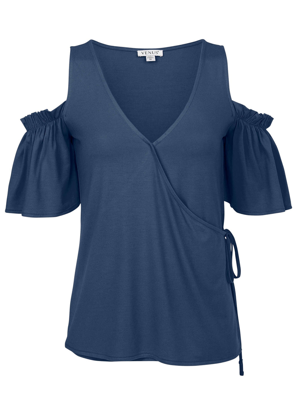 Cold Shoulder Wrap Blouse - Ensign Blue