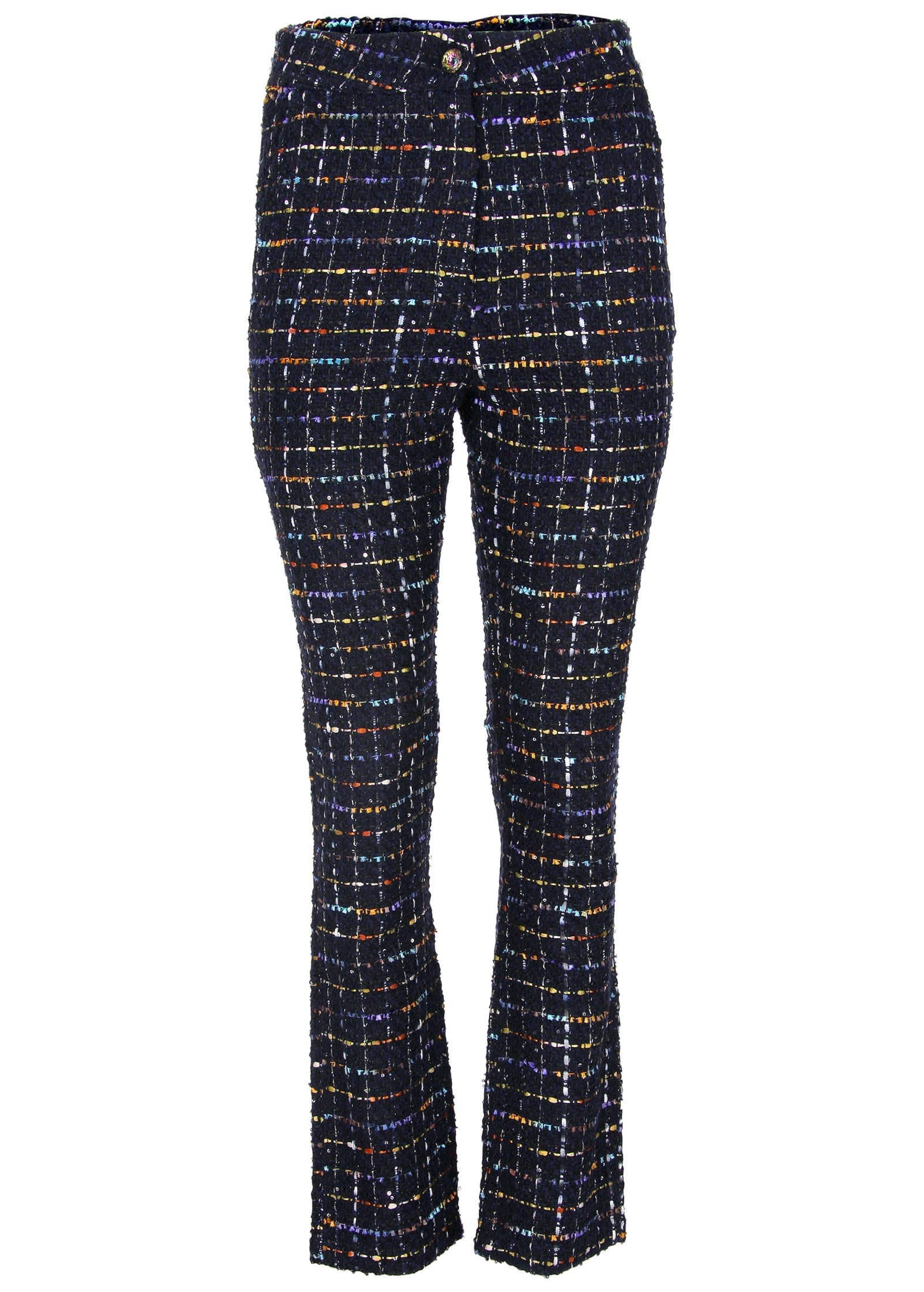 Tweed Straight Leg Trousers - Black Multi