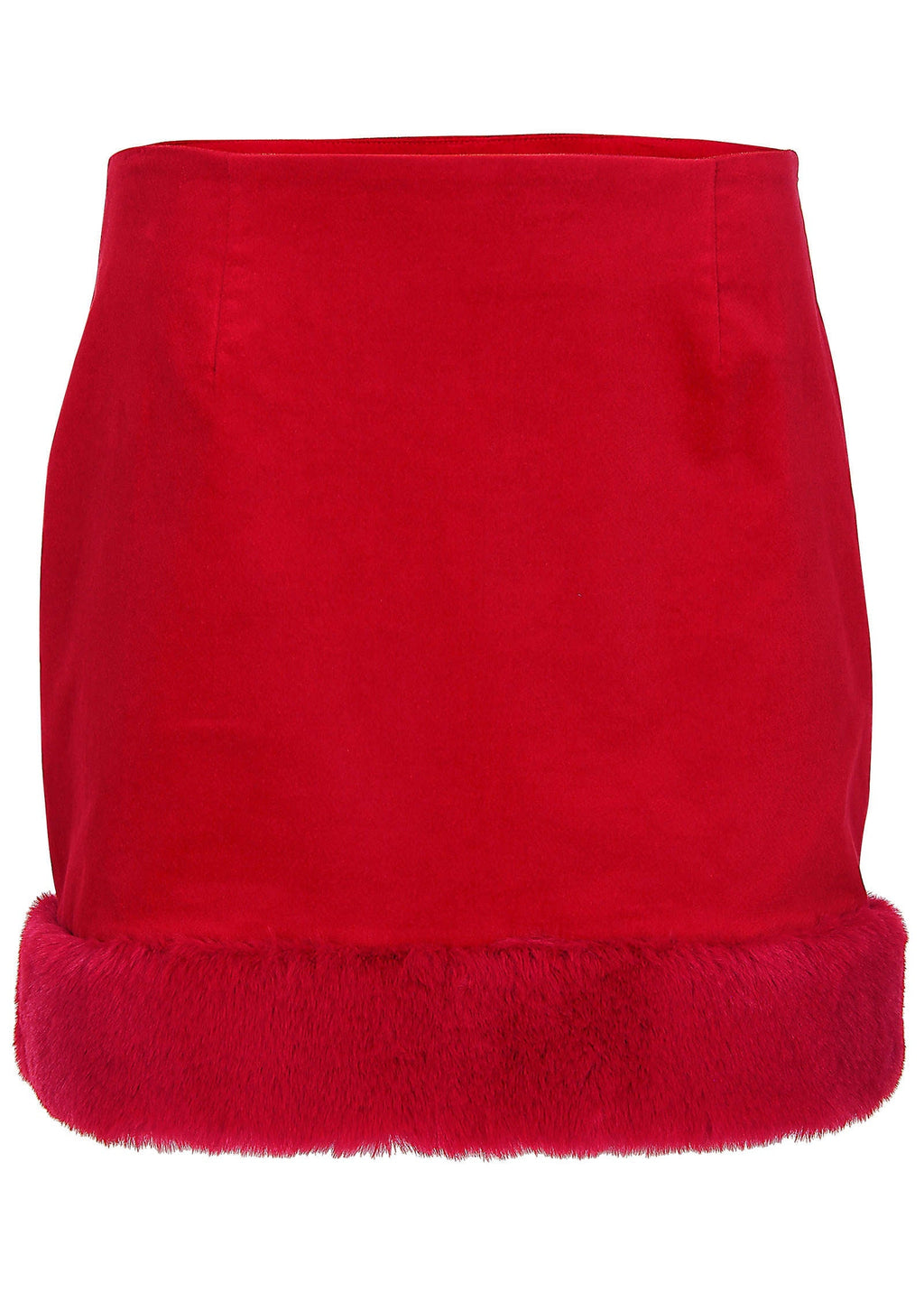 Velvet And Faux Fur Mini Skirt - Haute Red