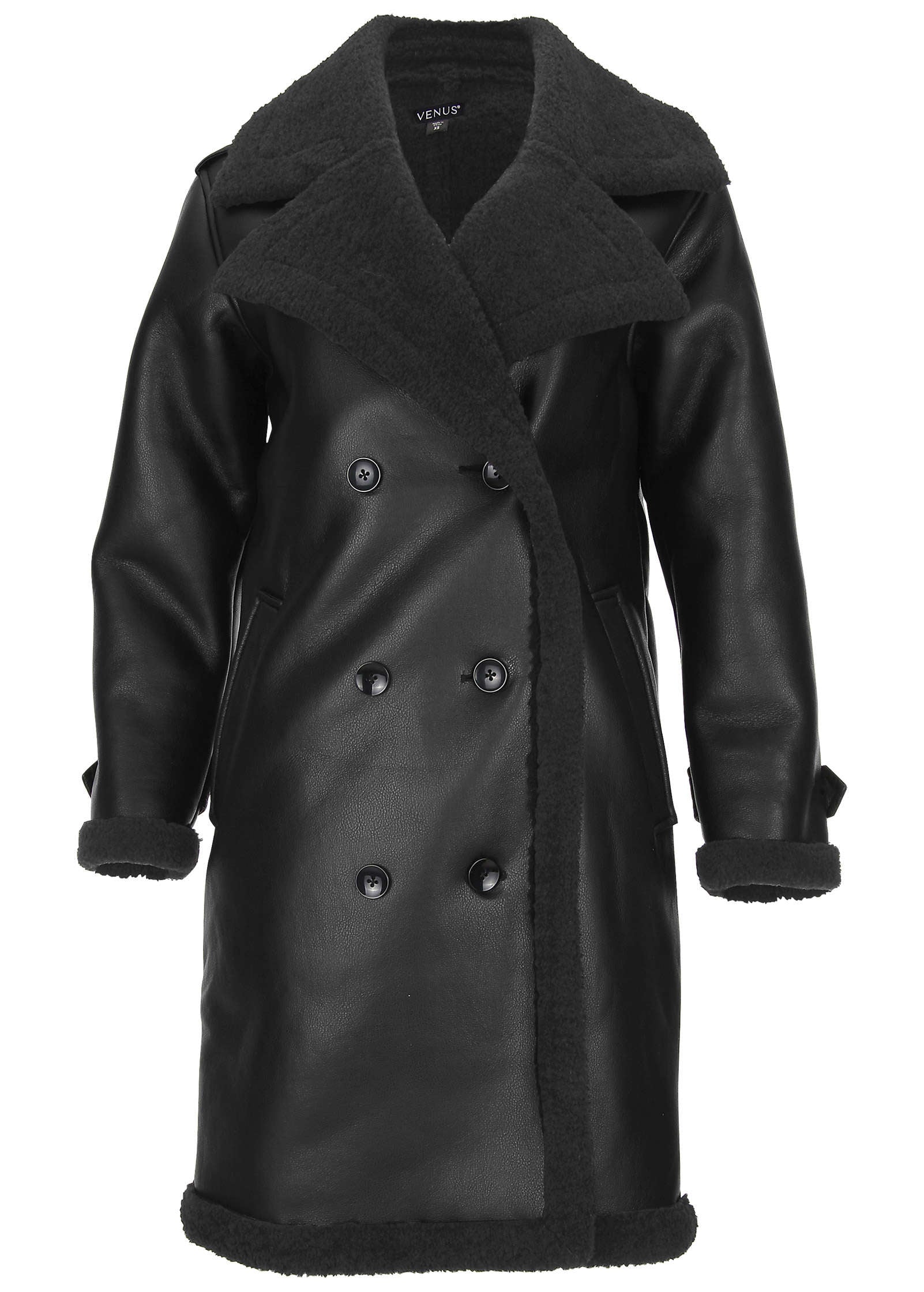 Shearling Long Coat - Jet Black