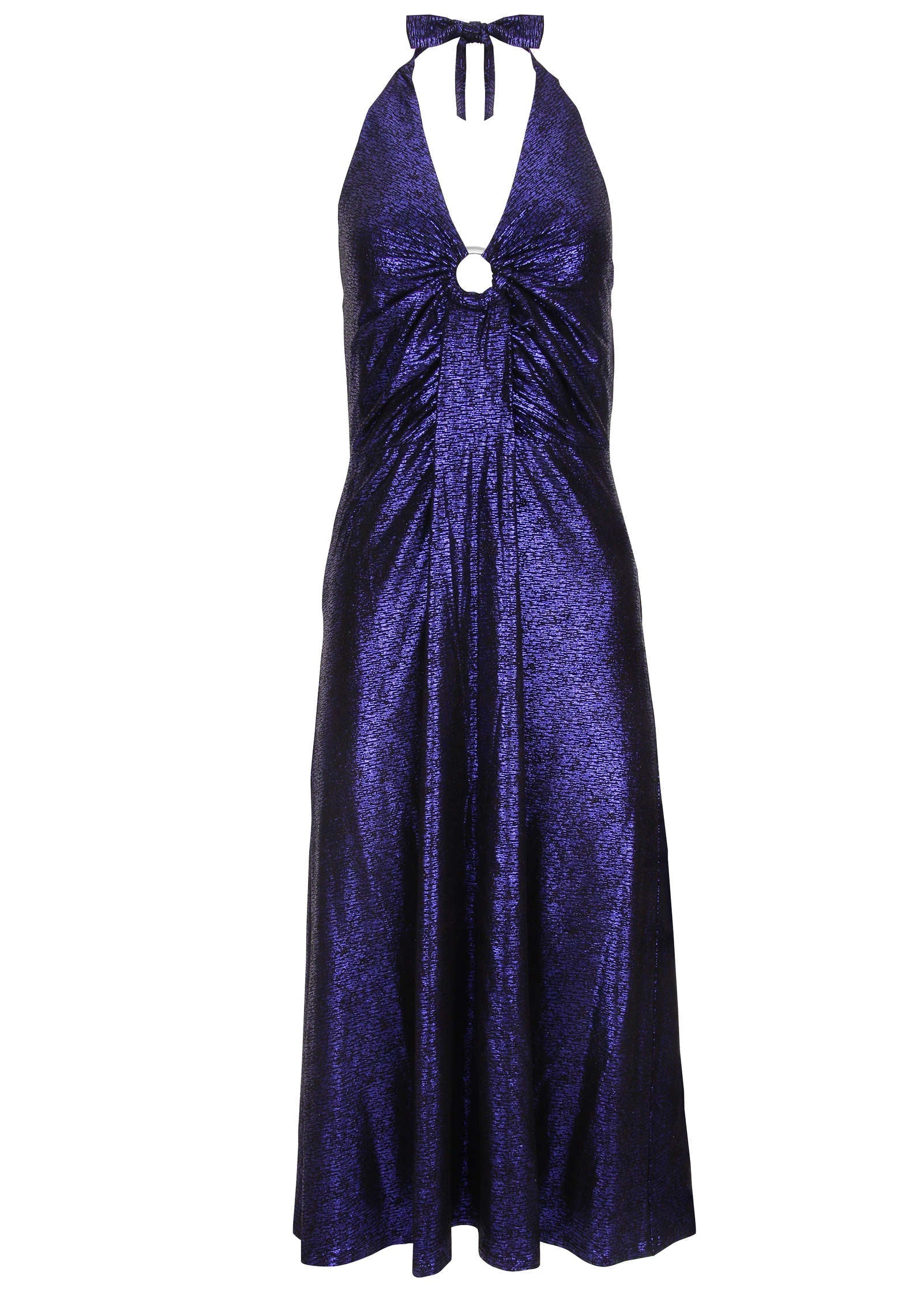 Metallic Halter Midi Dress - Deep Blue