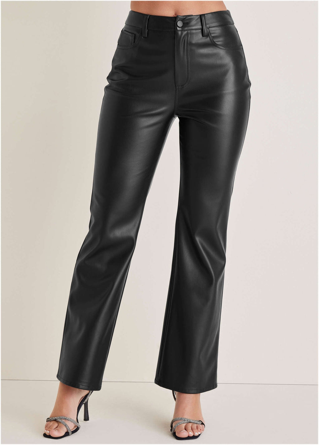 Faux Leather Bootcut Pants - Jet Black