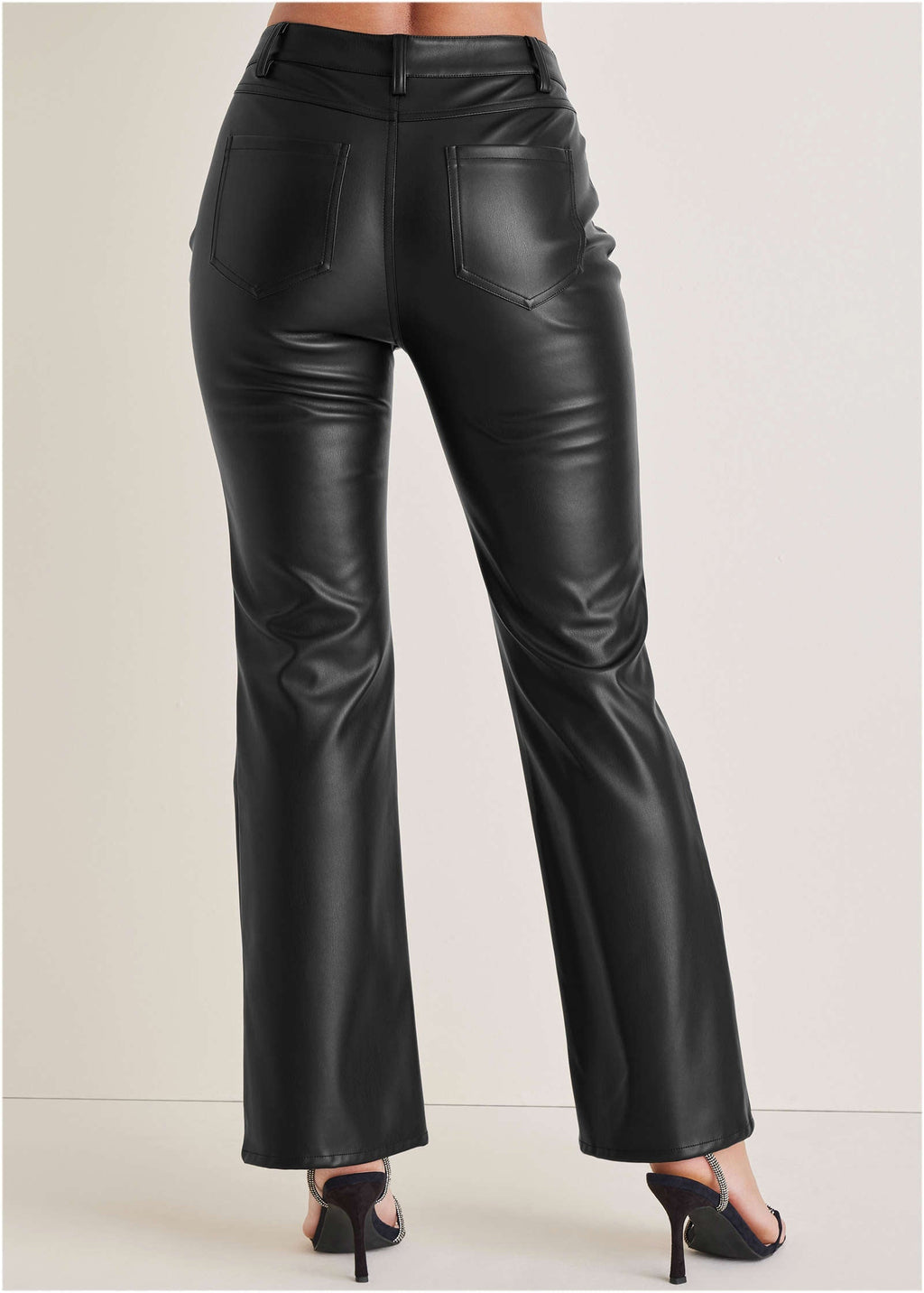 Faux Leather Bootcut Pants - Jet Black