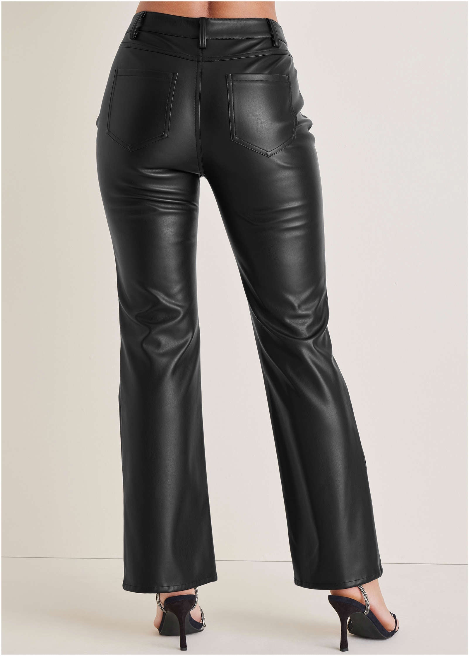 Faux Leather Bootcut Pants - Jet Black