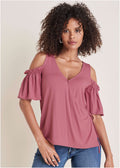 Cold Shoulder Wrap Blouse - Heather Rose