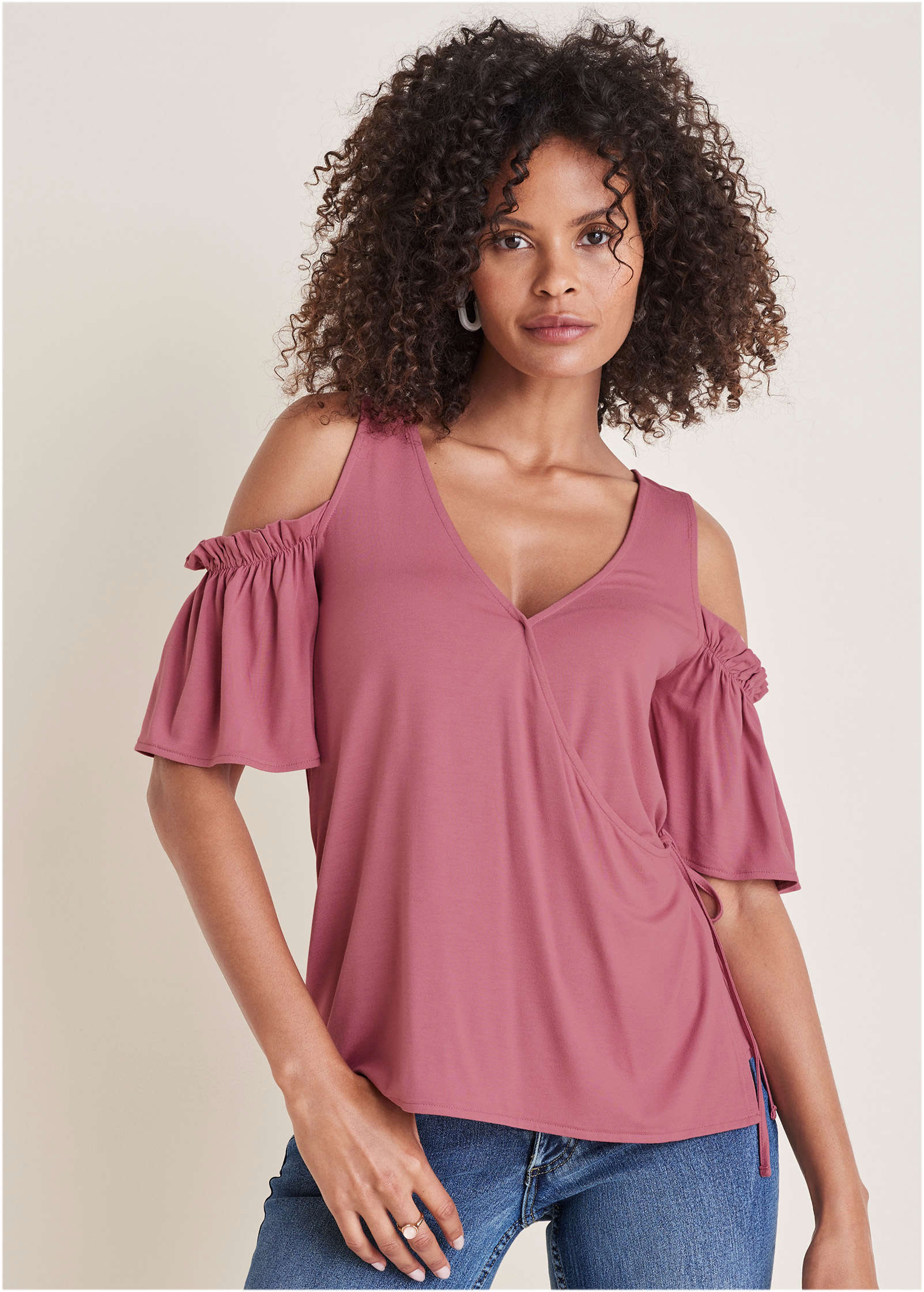 Cold Shoulder Wrap Blouse - Heather Rose