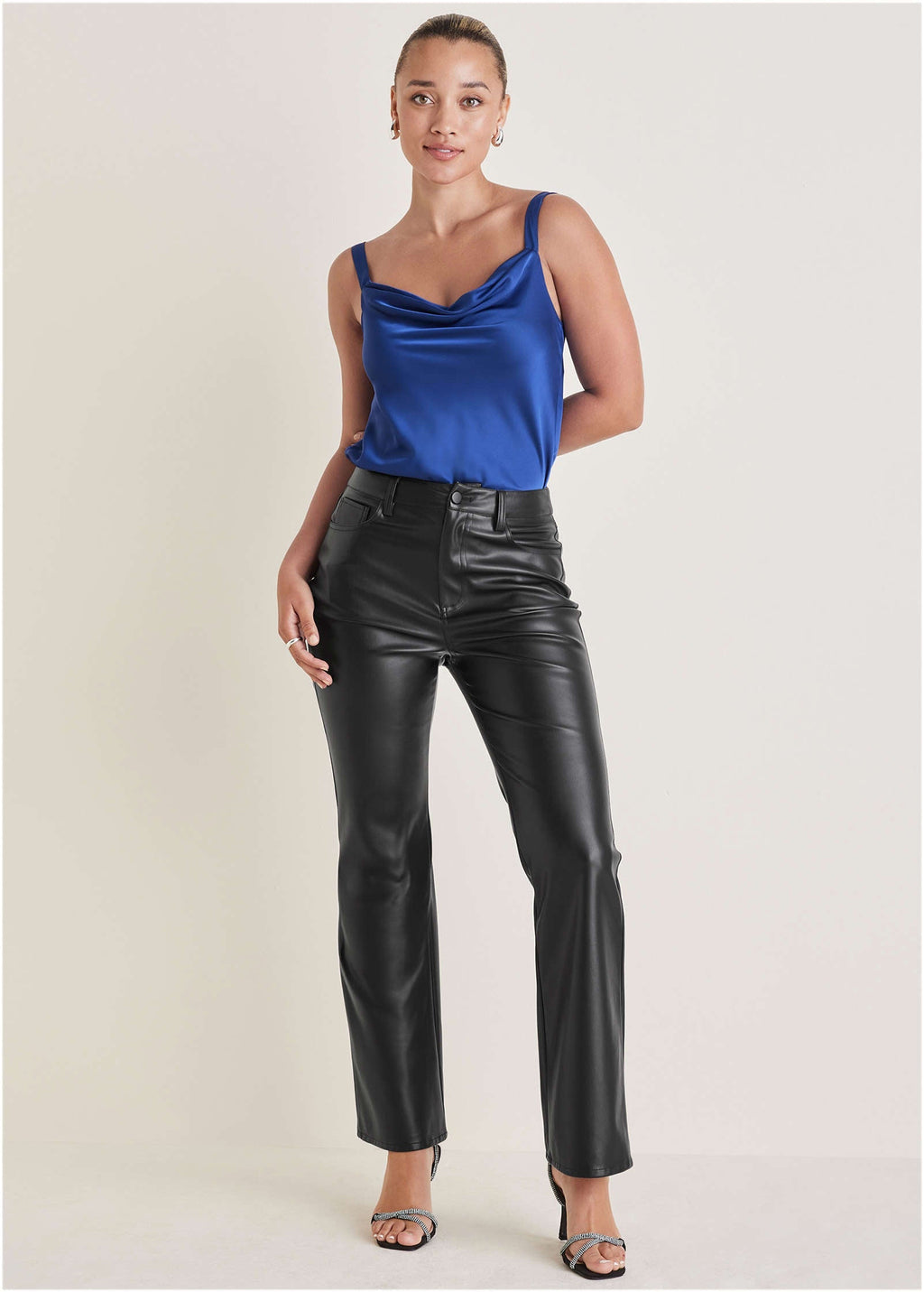 Faux Leather Bootcut Pants - Jet Black