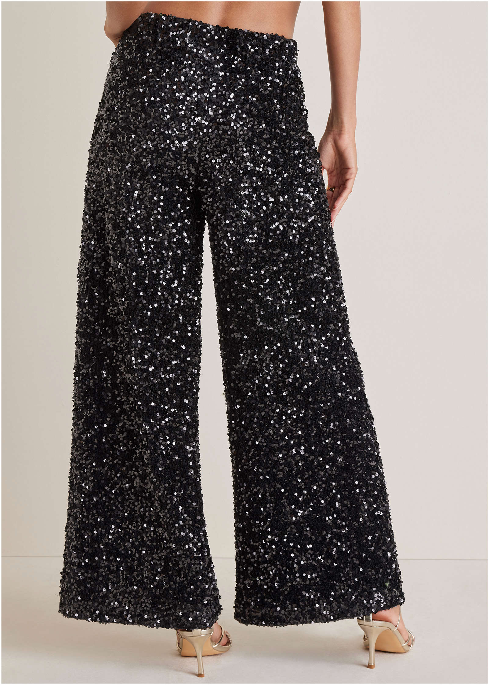 Sequin Velvet Pants - Jet Black