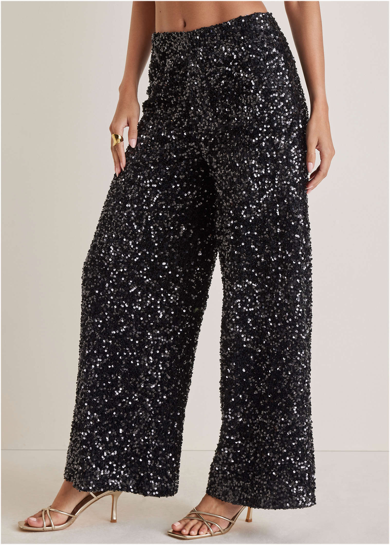 Sequin Velvet Pants - Jet Black